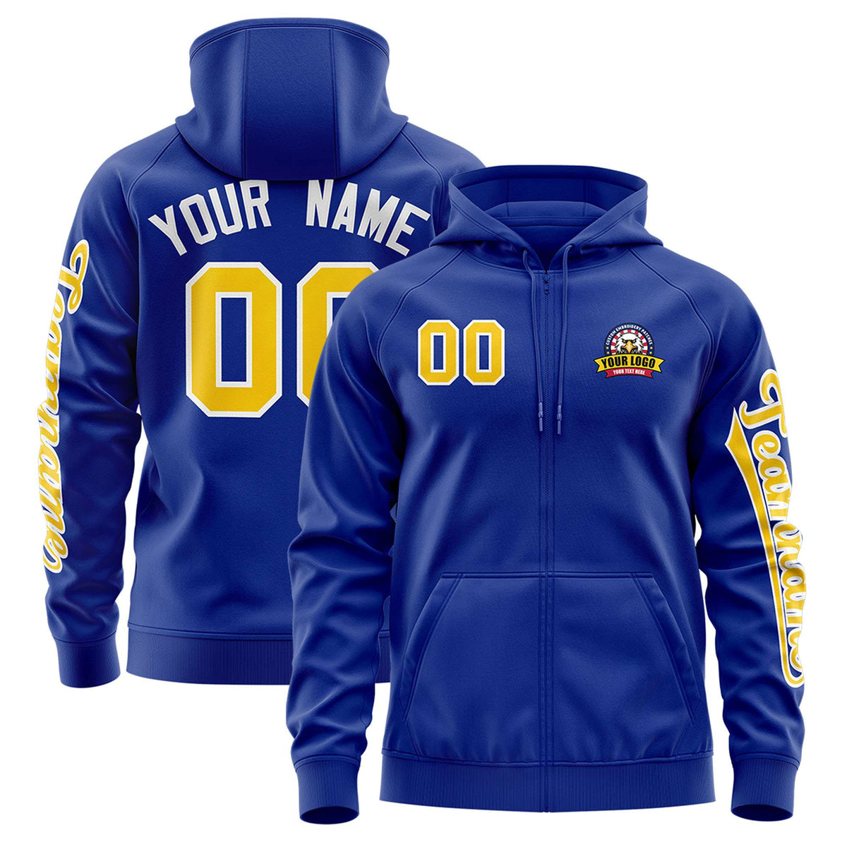 Custom Royal Gold Varsity Full-Zip Letterman Classic Jacket Hoodie| KXKSHOP