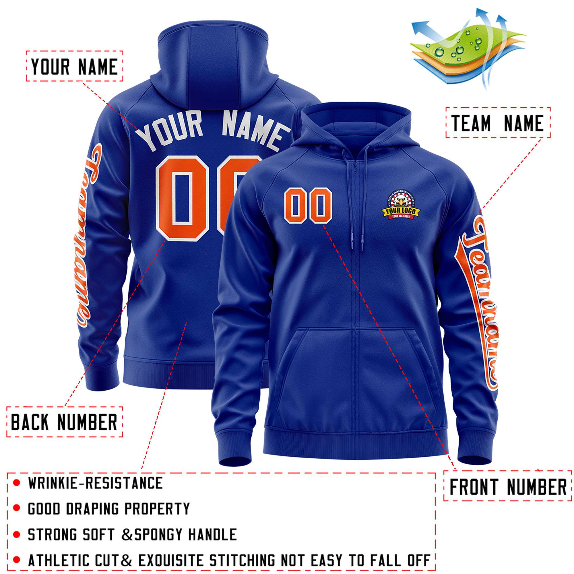 Custom Royal Orange Varsity Full-Zip Letterman Classic Jacket Hoodie| KXKSHOP