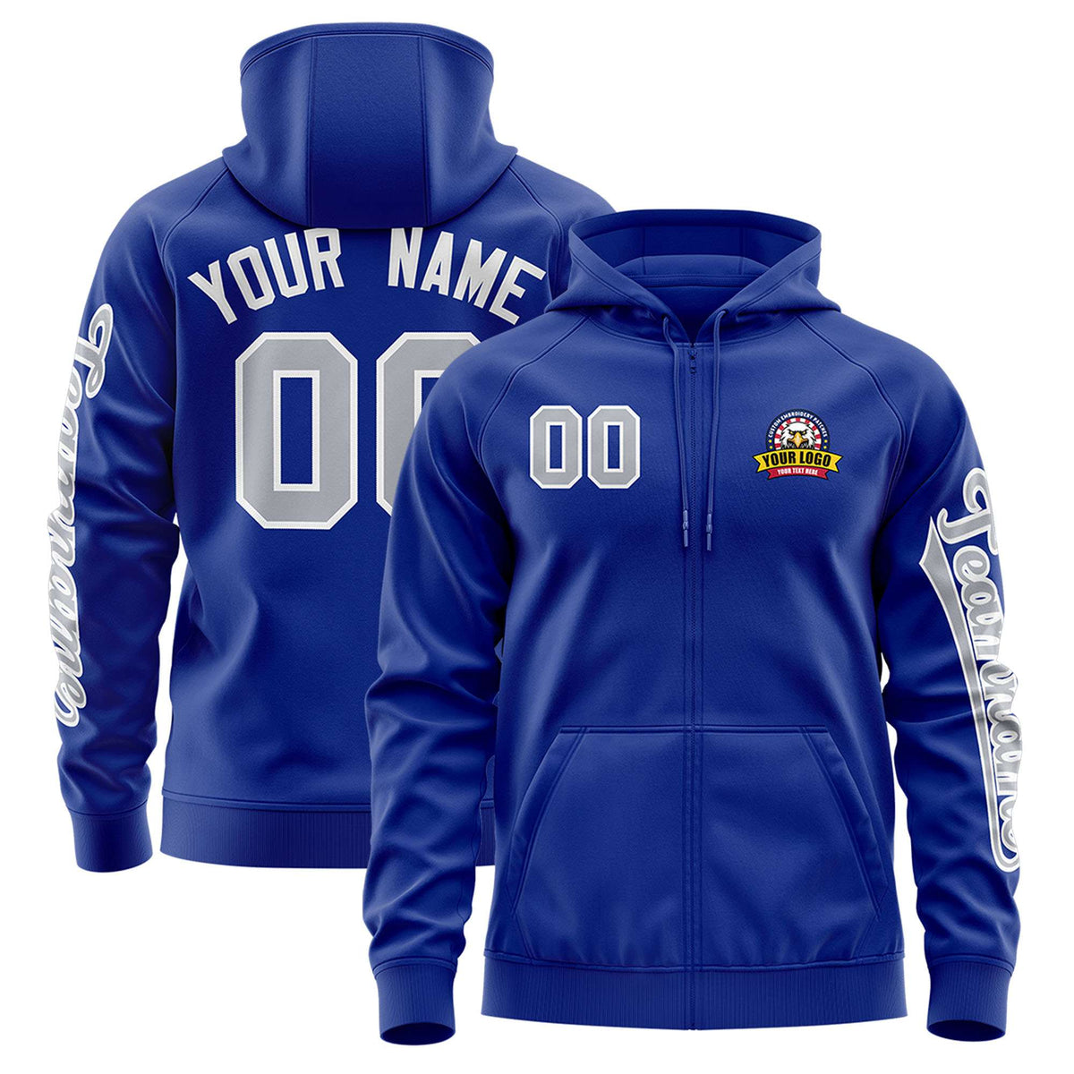 Custom Royal Gray Varsity Full-Zip Letterman Classic Jacket Hoodie| KXKSHOP
