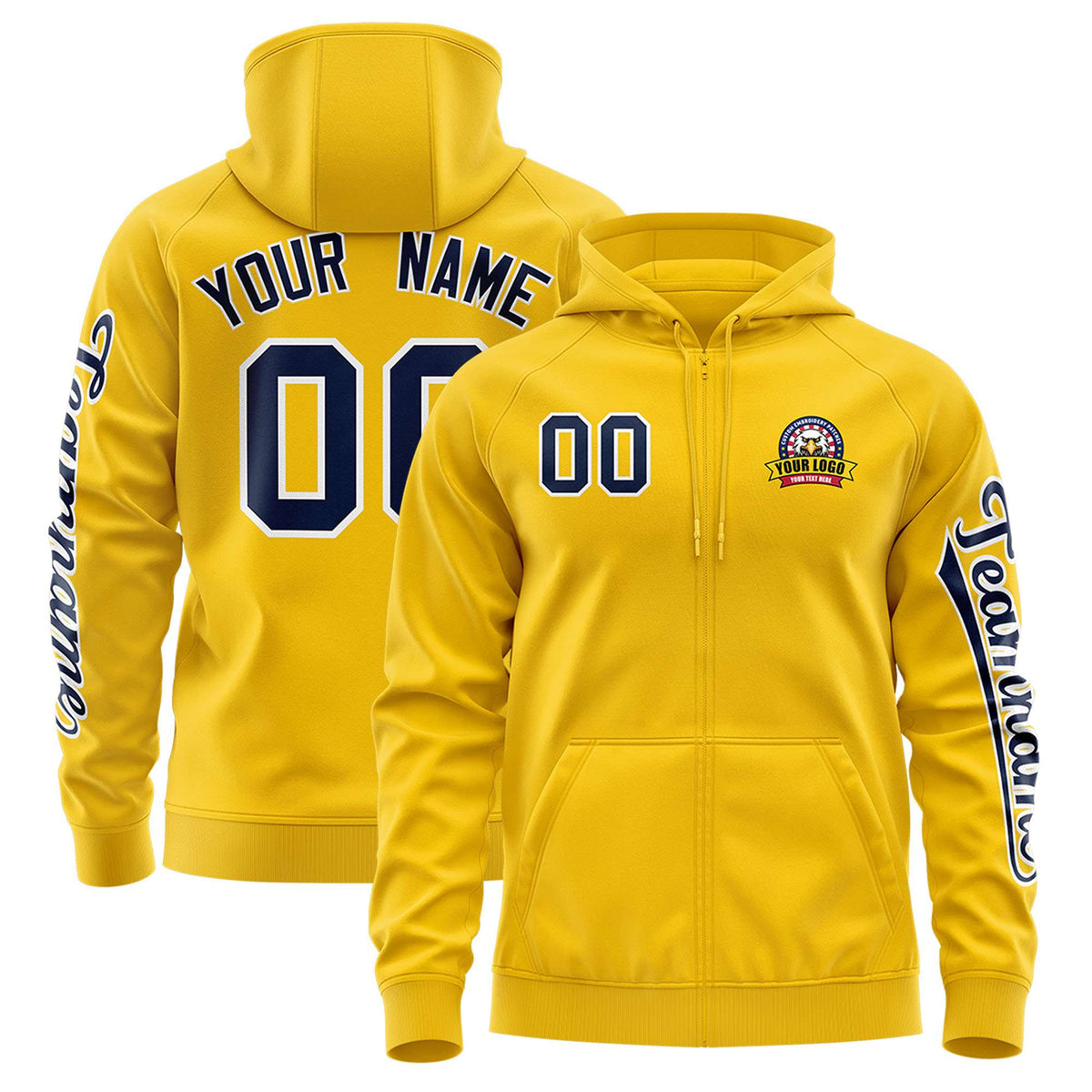 Custom Gold Navy Varsity Full-Zip Letterman Classic Jacket Hoodie| KXKSHOP