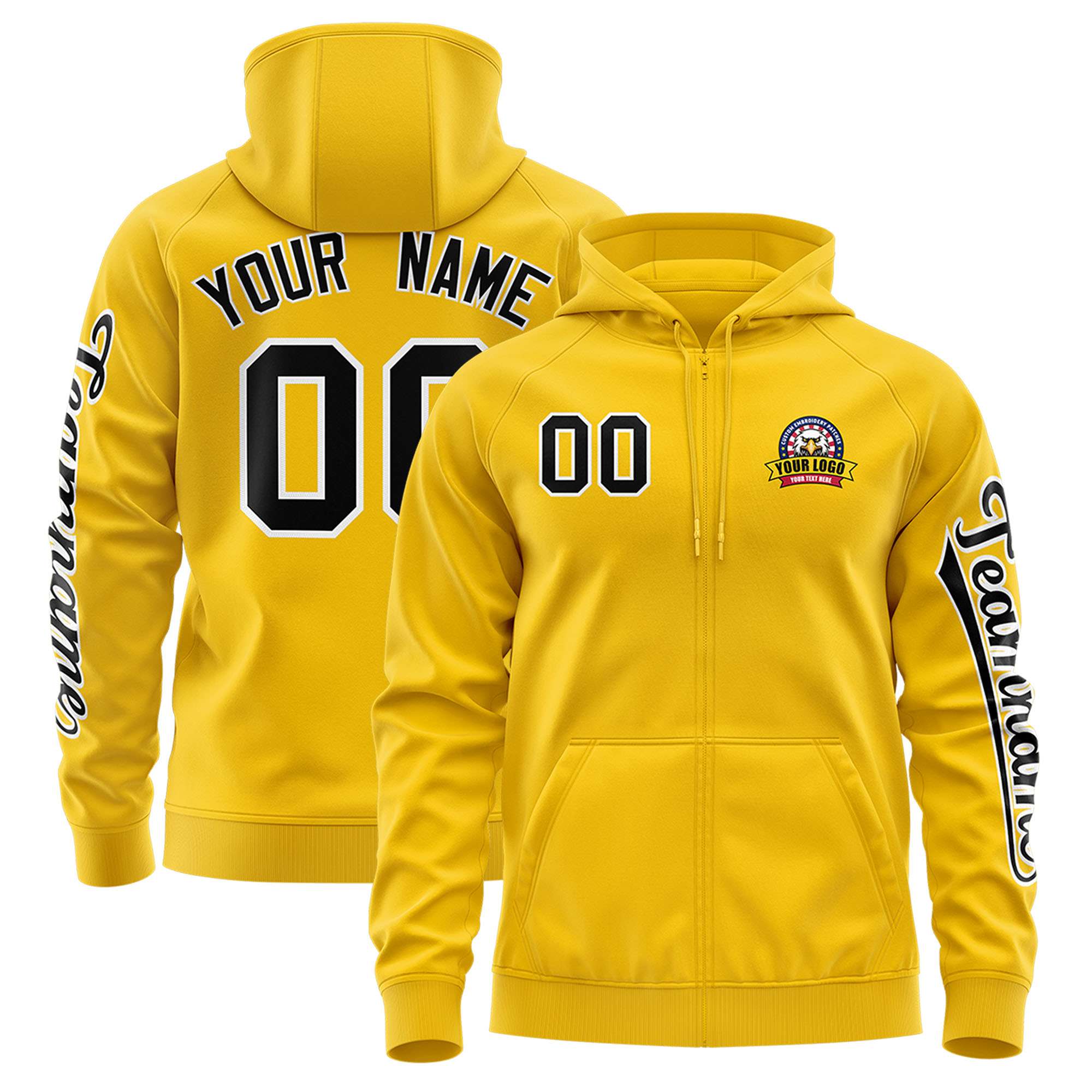 Custom Gold Black Varsity Full-Zip Letterman Classic Jacket Hoodie| KXKSHOP