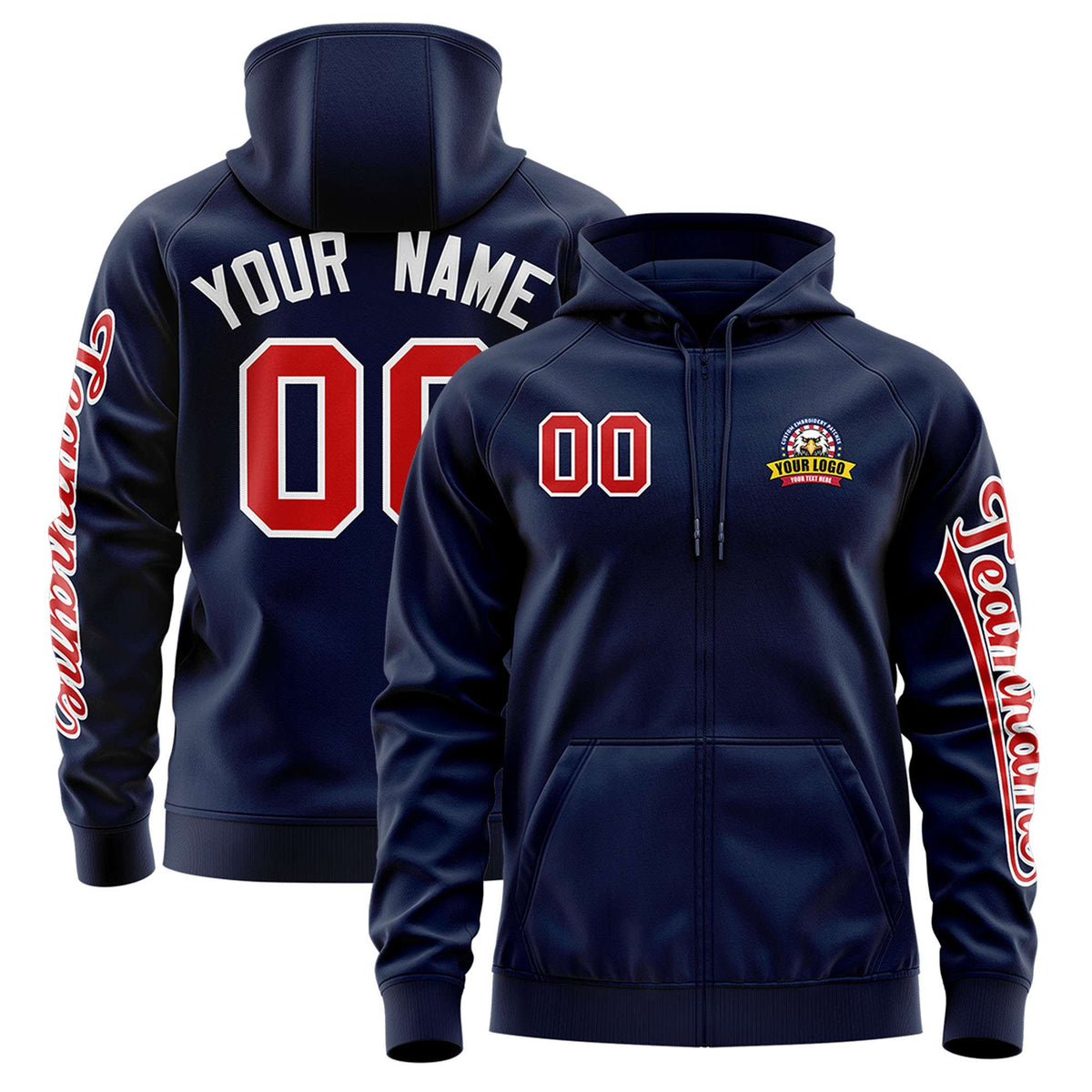 Custom Navy Red Varsity Full-Zip Letterman Classic Jacket Hoodie| KXKSHOP