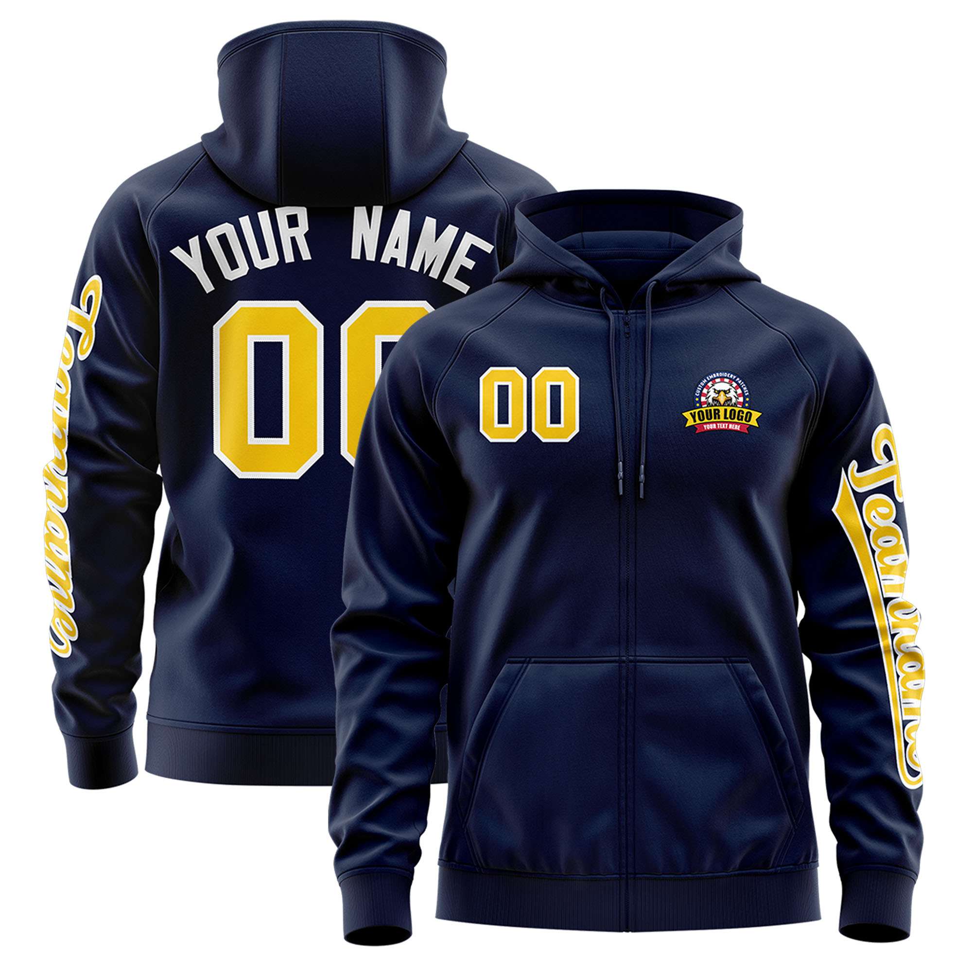 Custom Navy Gold Varsity Full-Zip Letterman Classic Jacket Hoodie| KXKSHOP