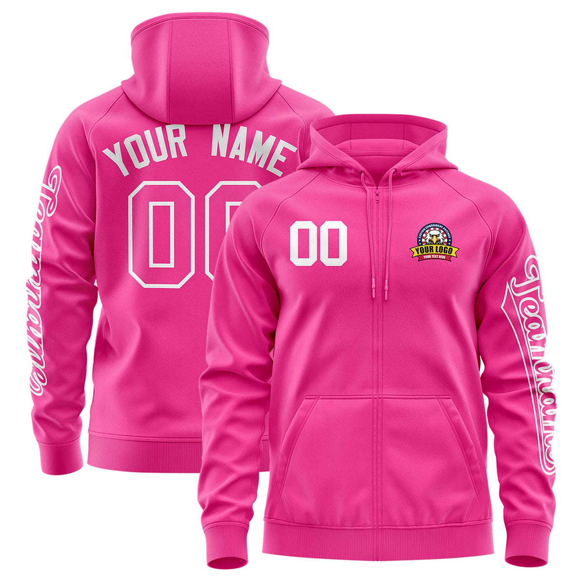 Custom Pink White Varsity Full-Zip Letterman Classic Jacket Hoodie| KXKSHOP