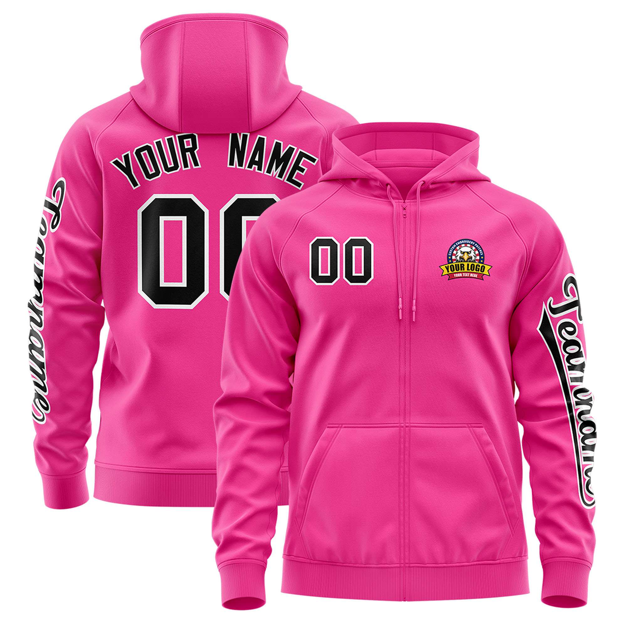 Custom Pink Black Varsity Full-Zip Letterman Classic Jacket Hoodie| KXKSHOP