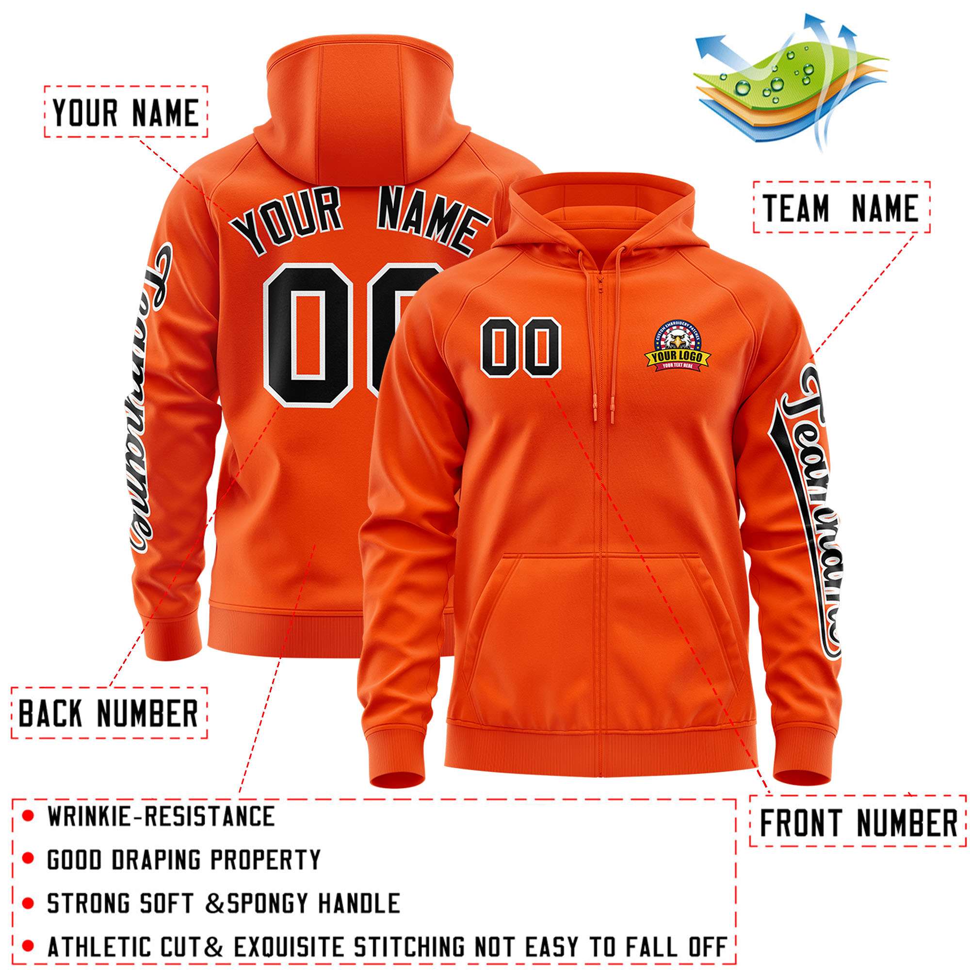 Custom Orange Black Varsity Full-Zip Letterman Classic Jacket Hoodie| KXKSHOP