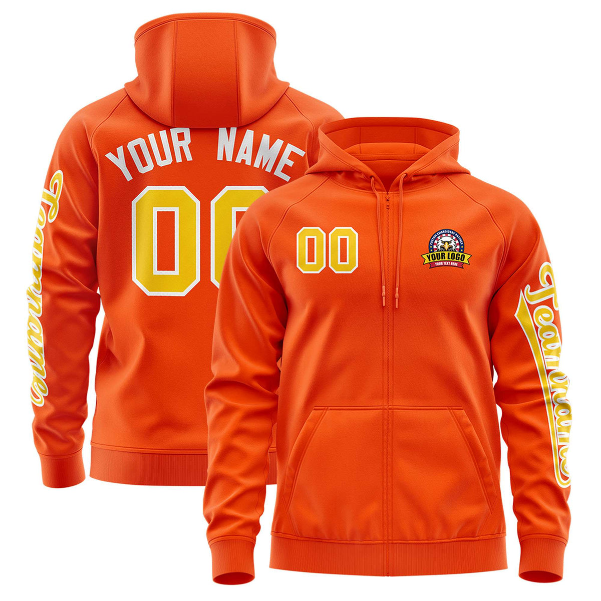 Custom Orange Gold Varsity Full-Zip Letterman Classic Jacket Hoodie| KXKSHOP