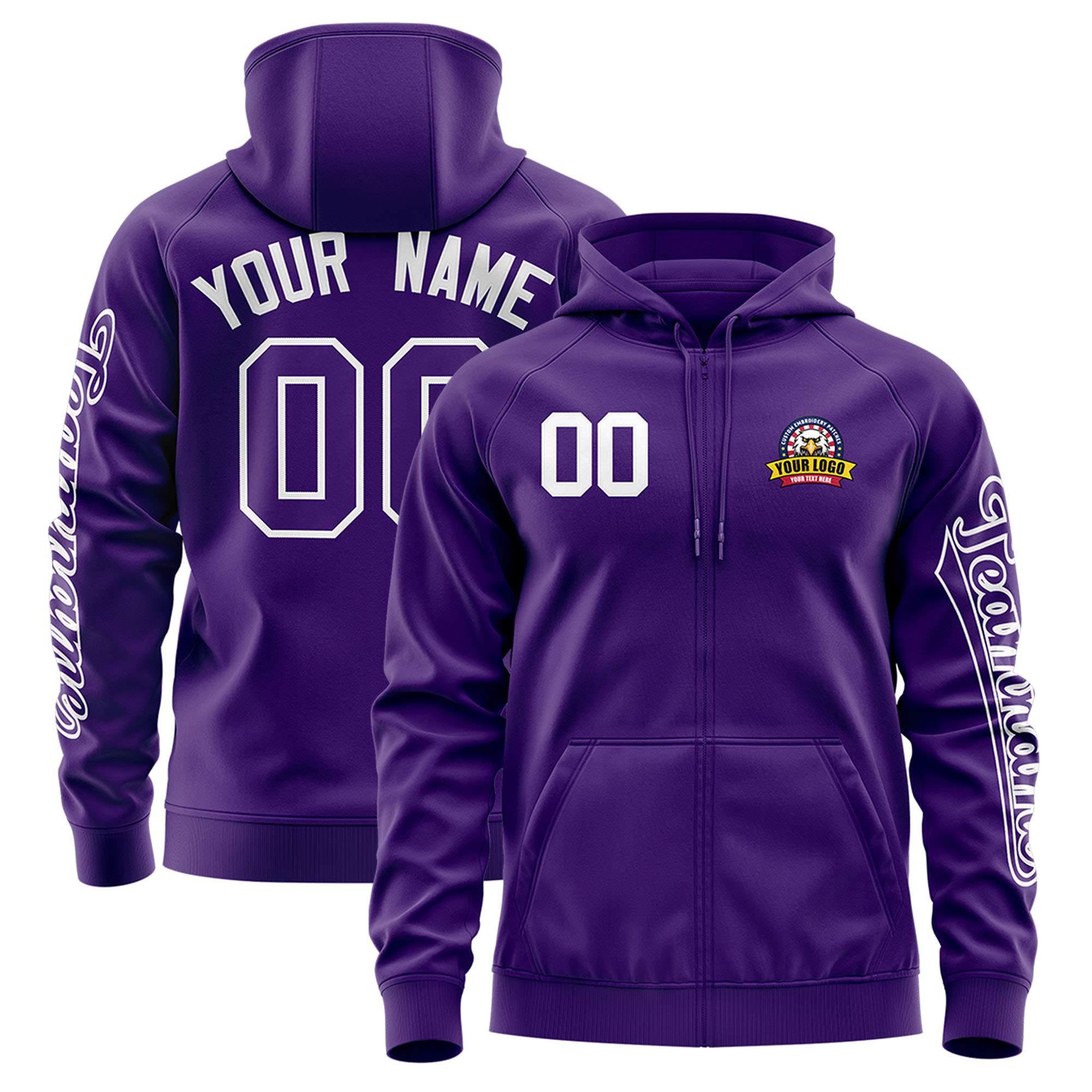 Custom Purple White Varsity Full-Zip Letterman Classic Jacket Hoodie| KXKSHOP