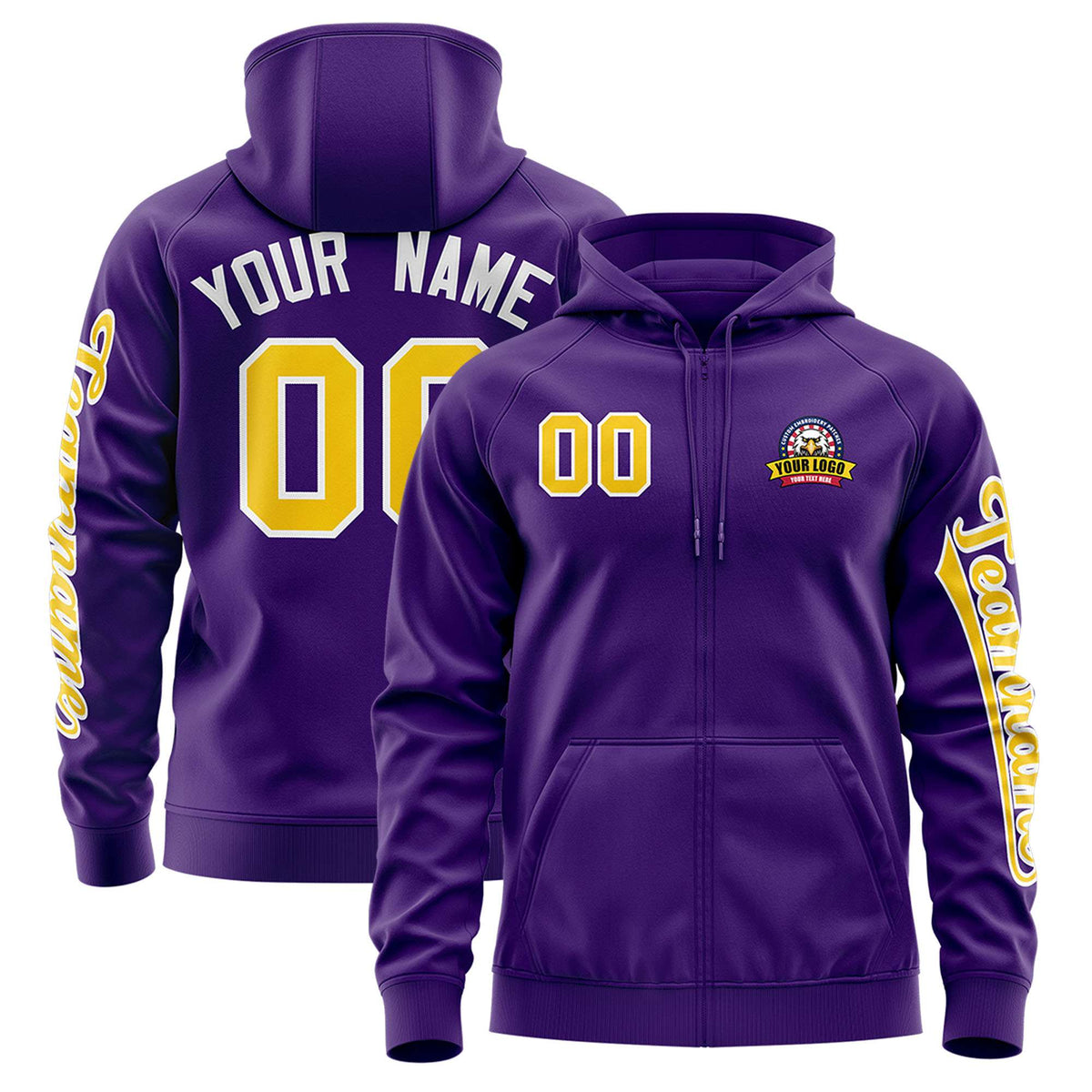 Custom Purple Gold Varsity Full-Zip Letterman Classic Jacket Hoodie| KXKSHOP