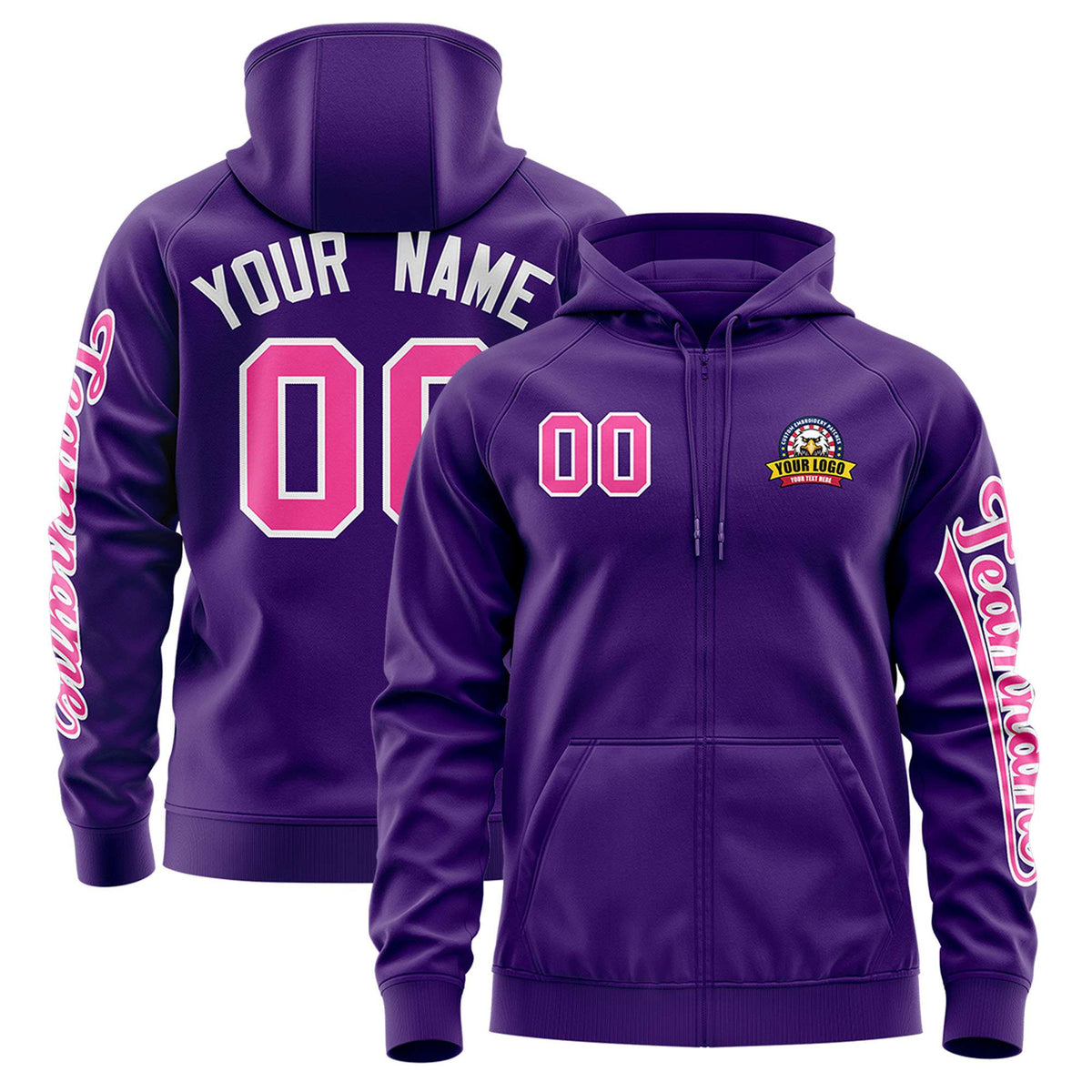 Custom Purple Pink Varsity Full-Zip Letterman Classic Jacket Hoodie| KXKSHOP