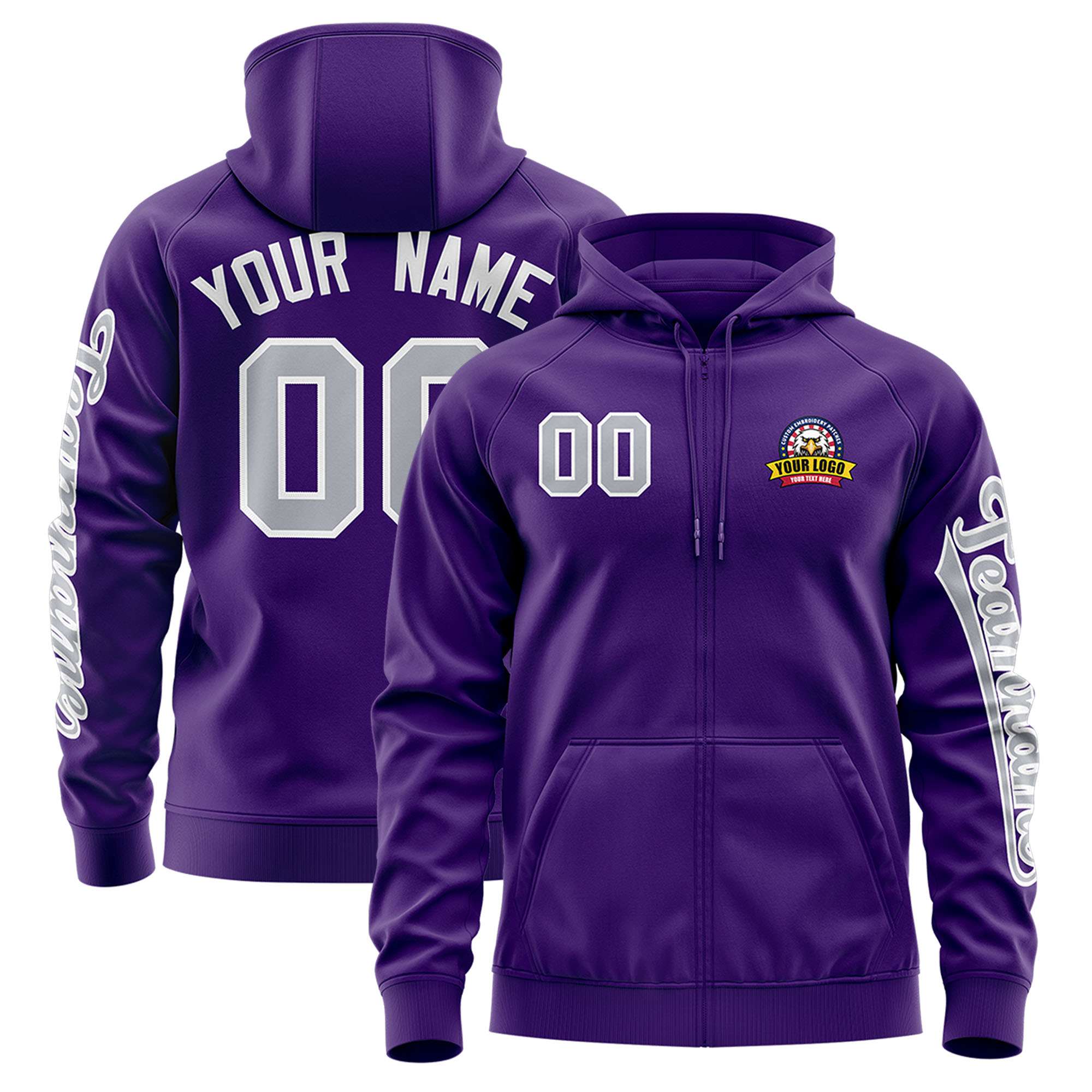 Custom Purple Gray Varsity Full-Zip Letterman Classic Jacket Hoodie| KXKSHOP