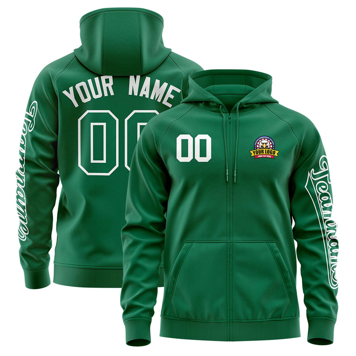 Custom Kelly Green White Varsity Full-Zip Letterman Classic Jacket Hoodie| KXKSHOP