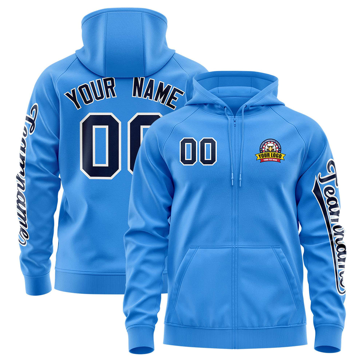 Custom Powder Blue Navy Varsity Full-Zip Letterman Classic Jacket Hoodie| KXKSHOP