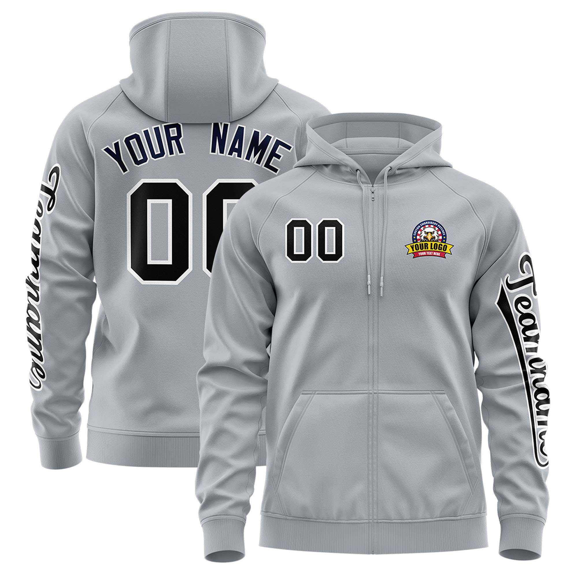 Custom Gray Black Varsity Full-Zip Letterman Classic Jacket Hoodie| KXKSHOP