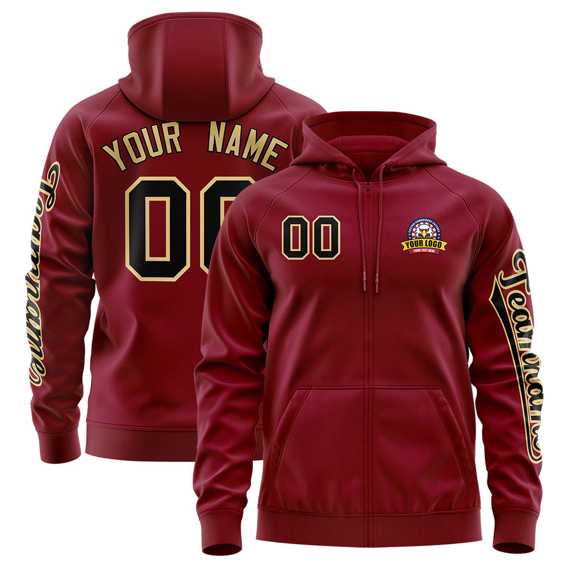 Custom Crimson Black Varsity Full-Zip Letterman Classic Jacket Hoodie| KXKSHOP