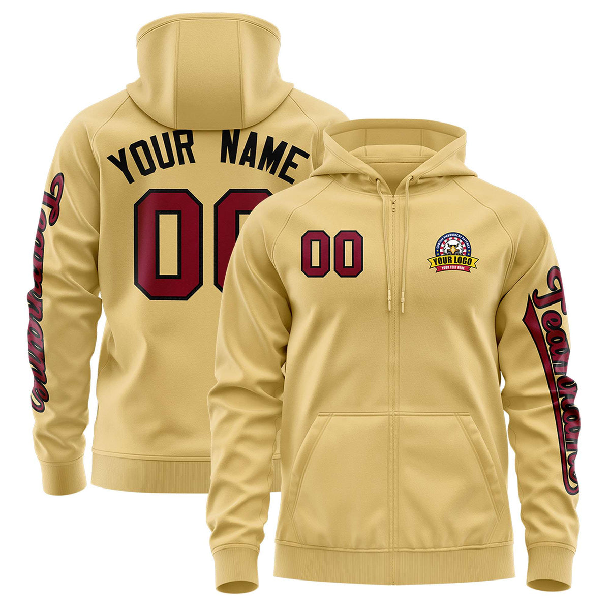 Custom Khaki Crimson Varsity Full-Zip Letterman Classic Jacket Hoodie| KXKSHOP