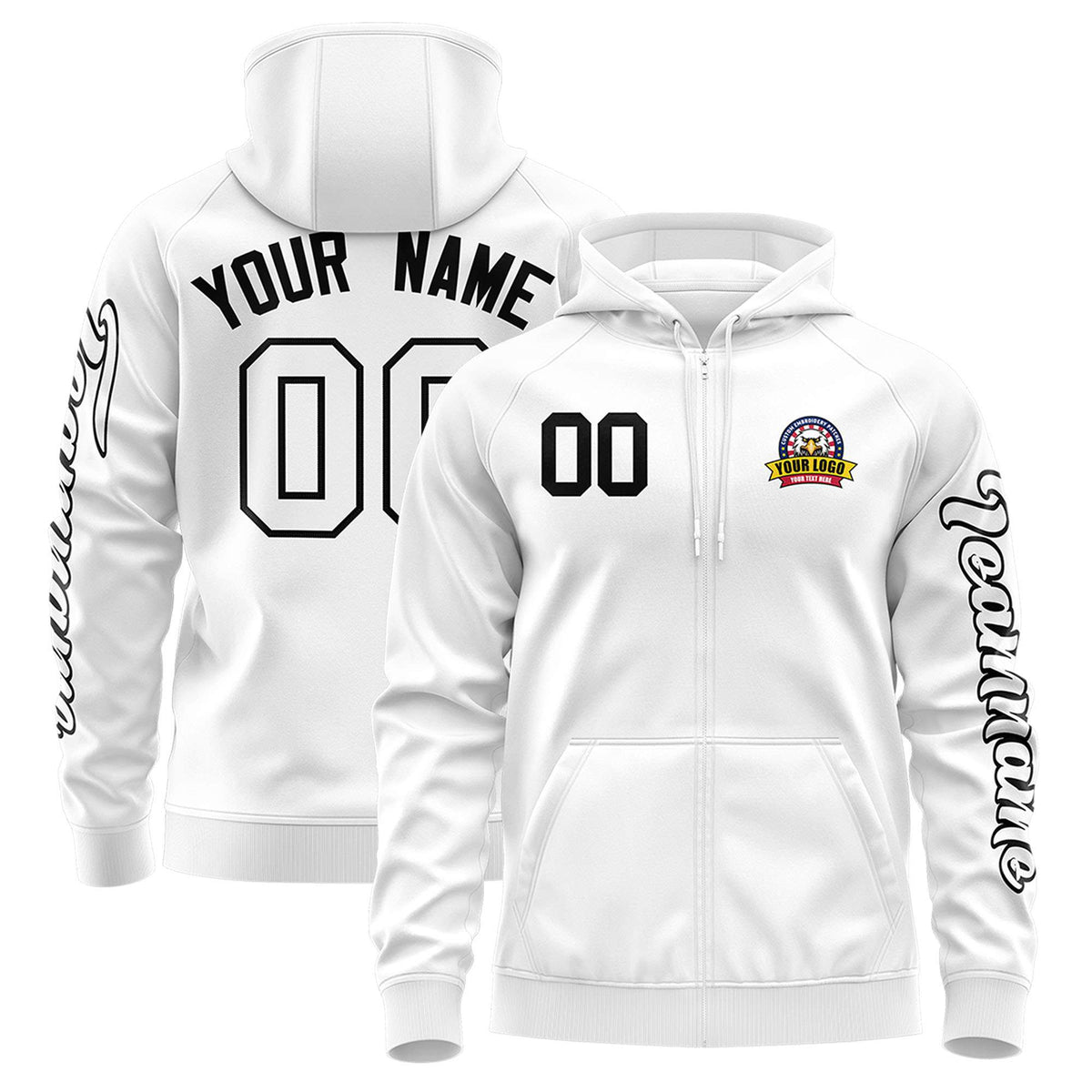 Custom White Black Varsity Full-Zip Letterman Classic Jacket Hoodie| KXKSHOP