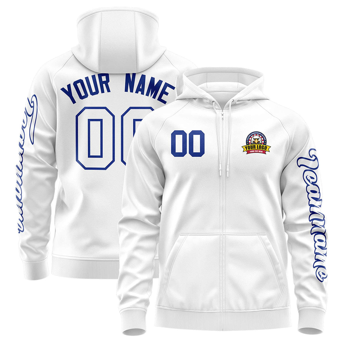 Custom White Royal Varsity Full-Zip Letterman Classic Jacket Hoodie| KXKSHOP
