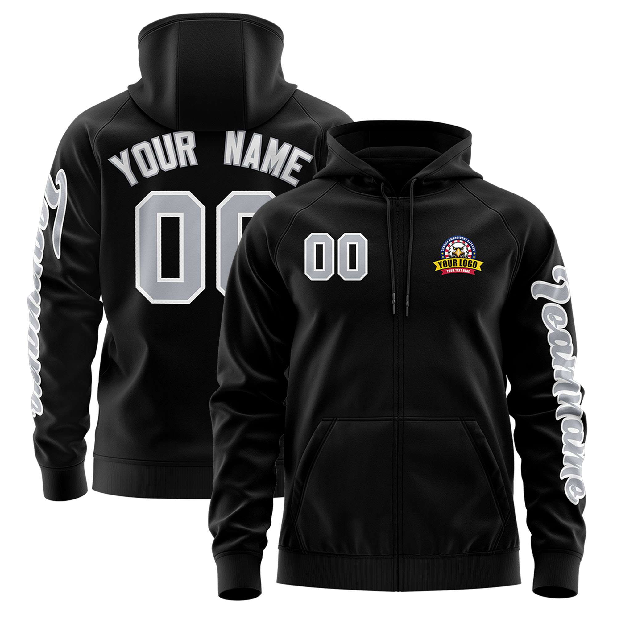 Custom Black Gray Varsity Full-Zip Letterman Classic Jacket Hoodie| KXKSHOP