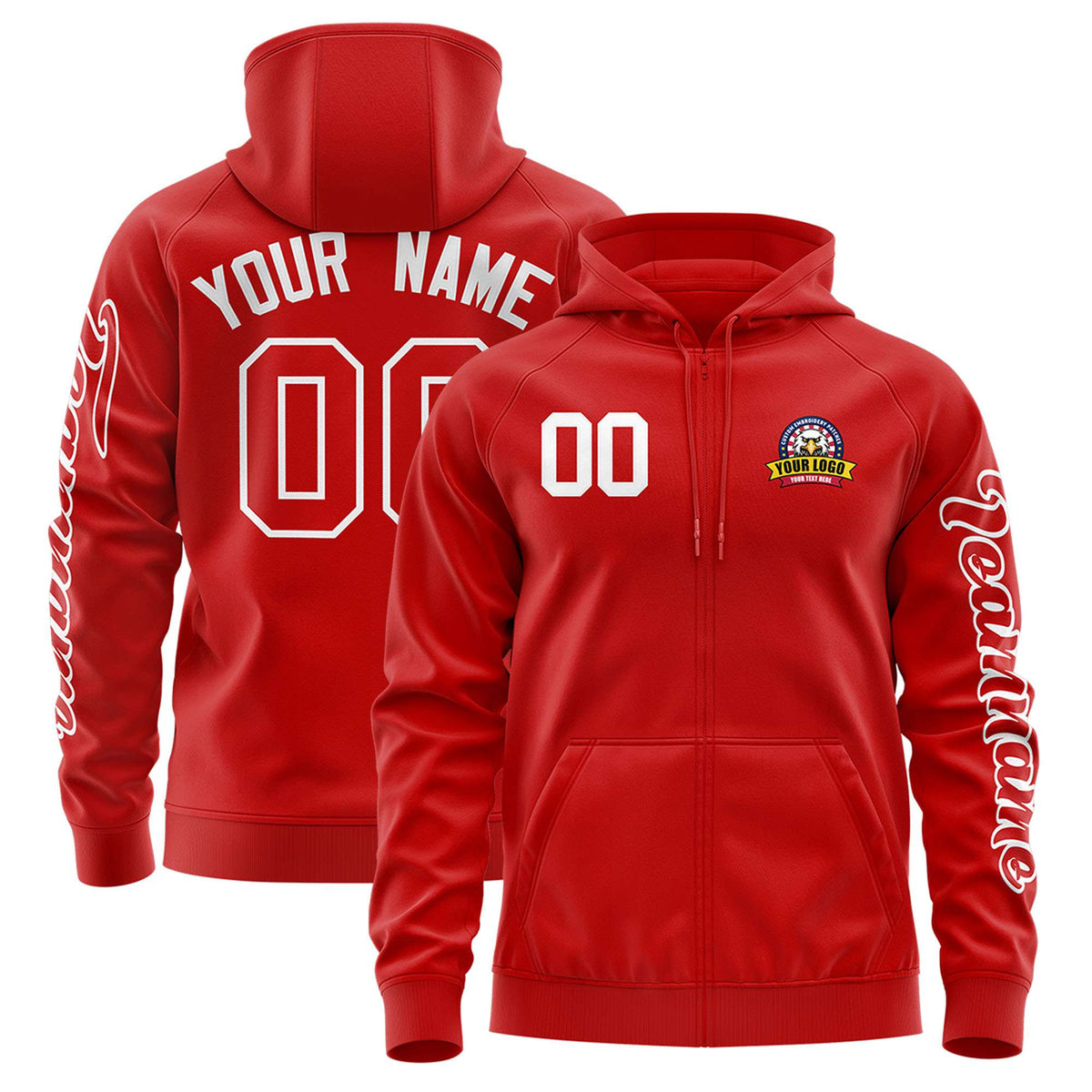 Custom Red White Varsity Full-Zip Letterman Classic Jacket Hoodie| KXKSHOP
