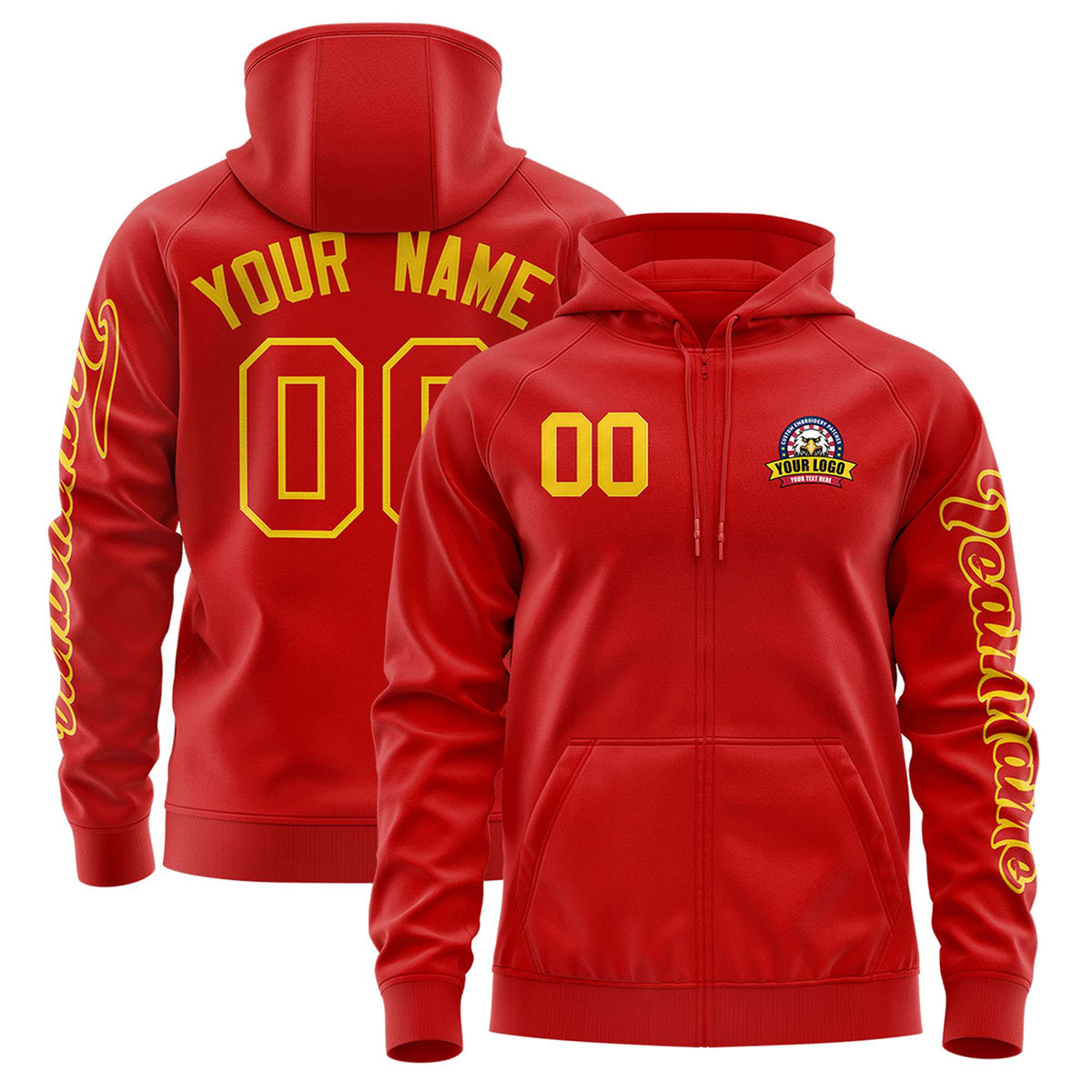 Custom Red Gold Varsity Full-Zip Letterman Classic Jacket Hoodie| KXKSHOP