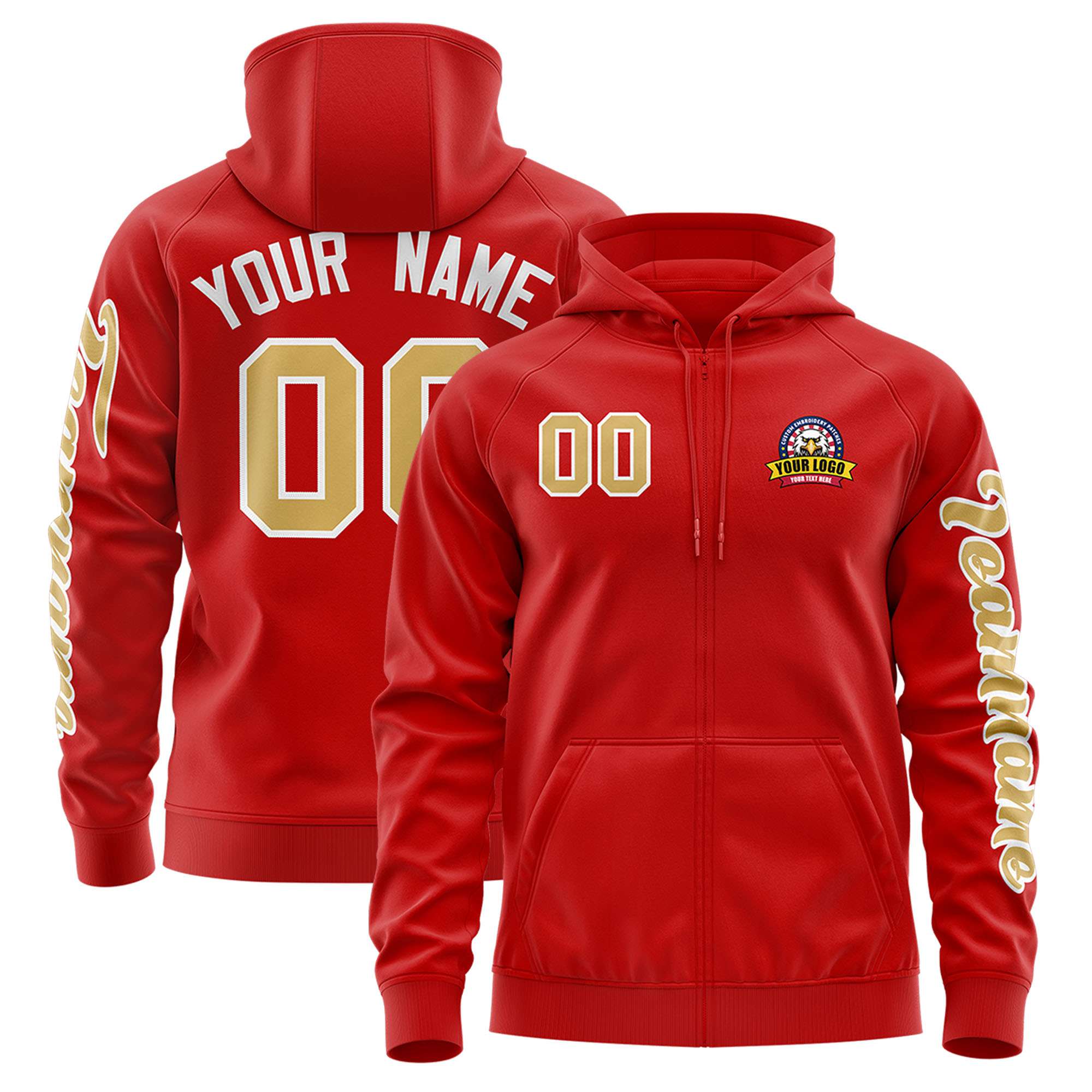 Custom Red Old Gold Varsity Full-Zip Letterman Classic Jacket Hoodie| KXKSHOP