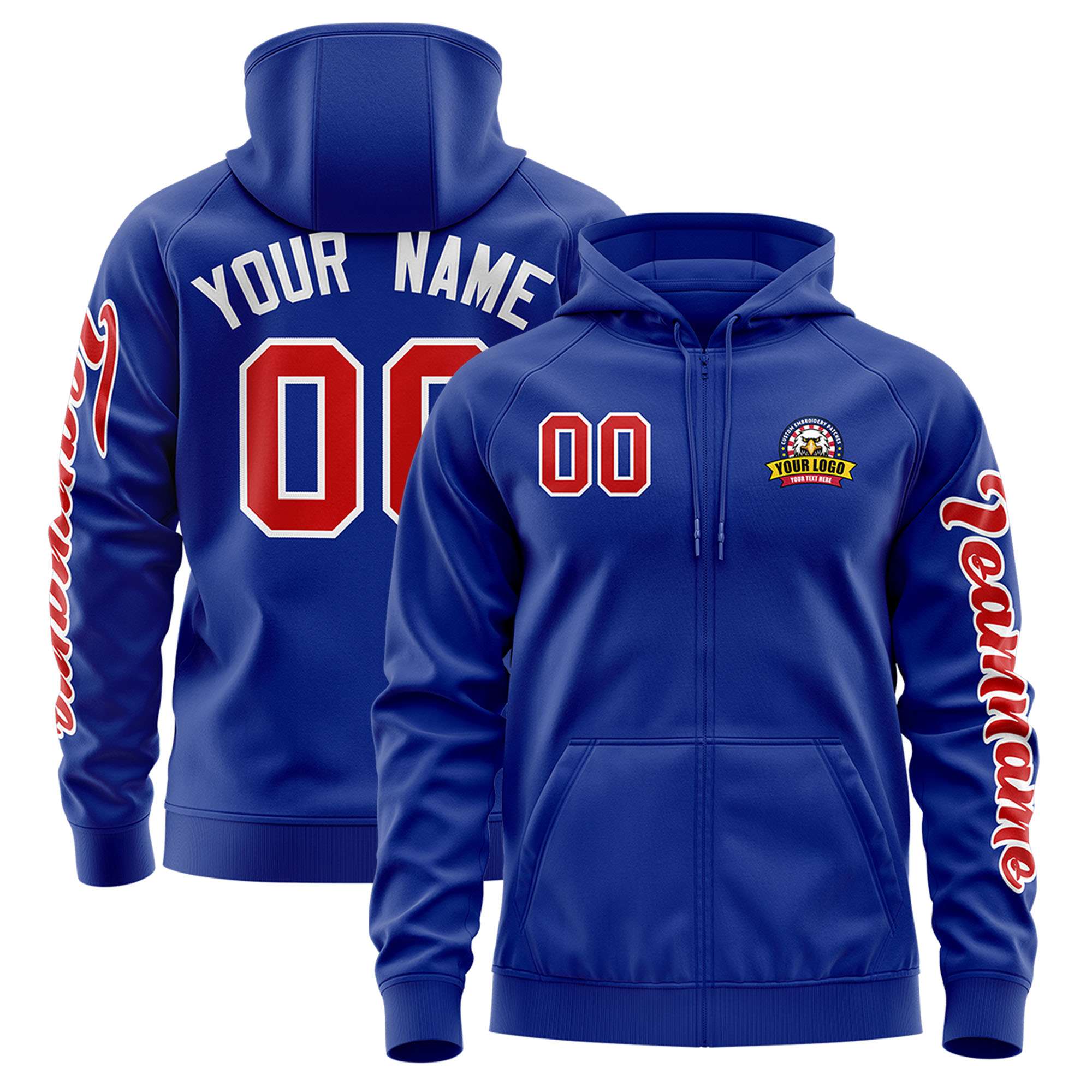 Custom Royal Red Varsity Full-Zip Letterman Classic Jacket Hoodie| KXKSHOP