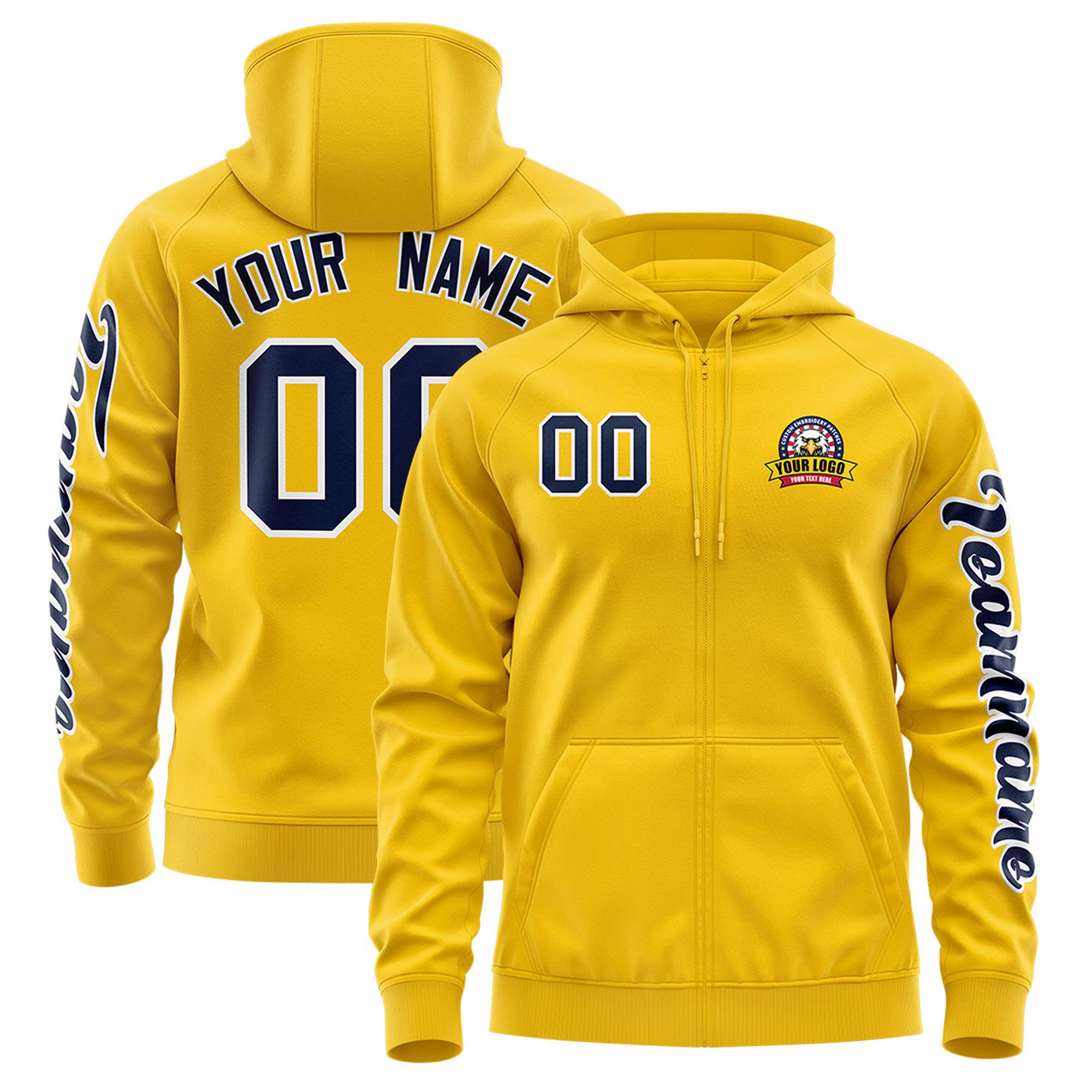 Custom Gold Navy Varsity Full-Zip Letterman Classic Jacket Hoodie| KXKSHOP