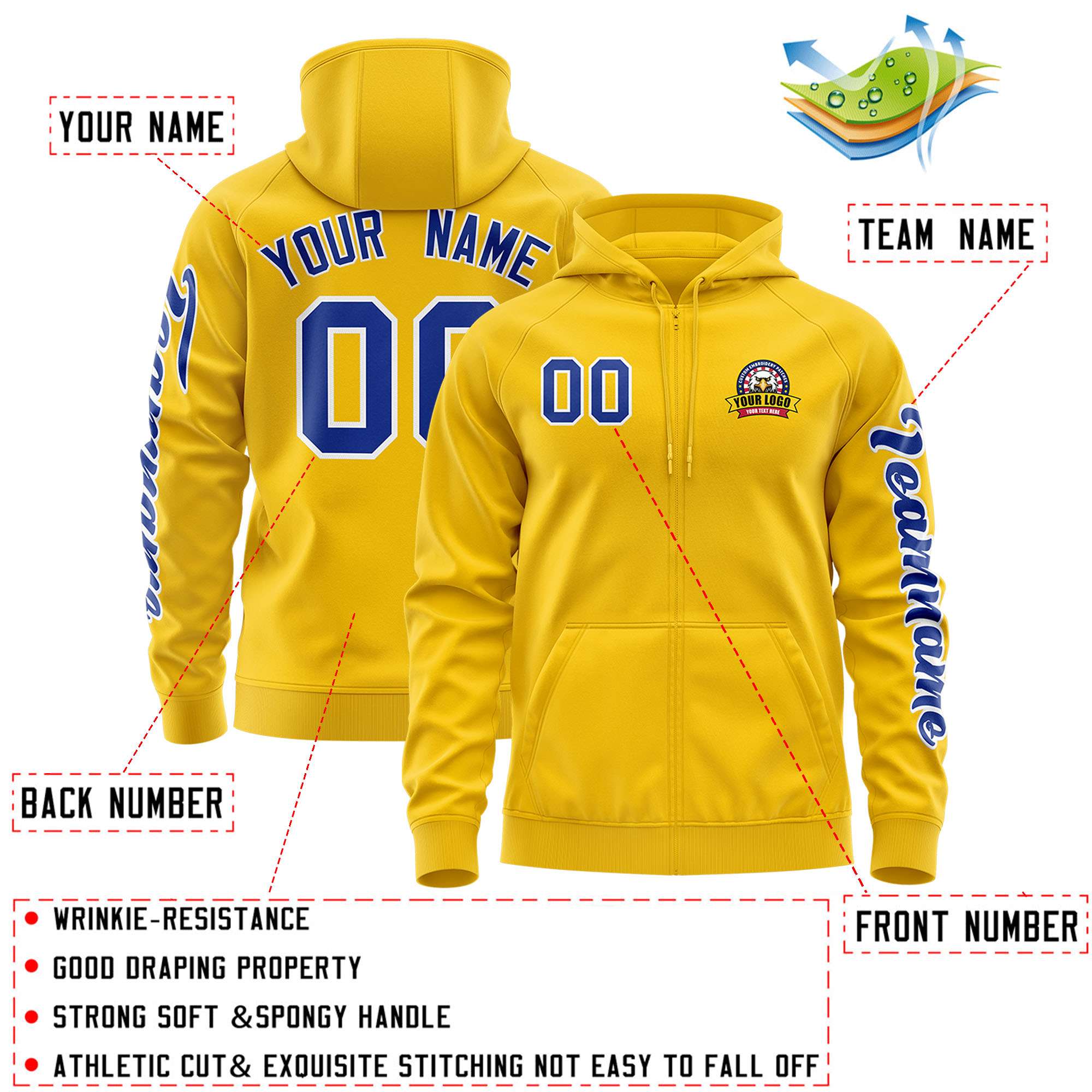 Custom Gold Royal Varsity Full-Zip Letterman Classic Jacket Hoodie| KXKSHOP