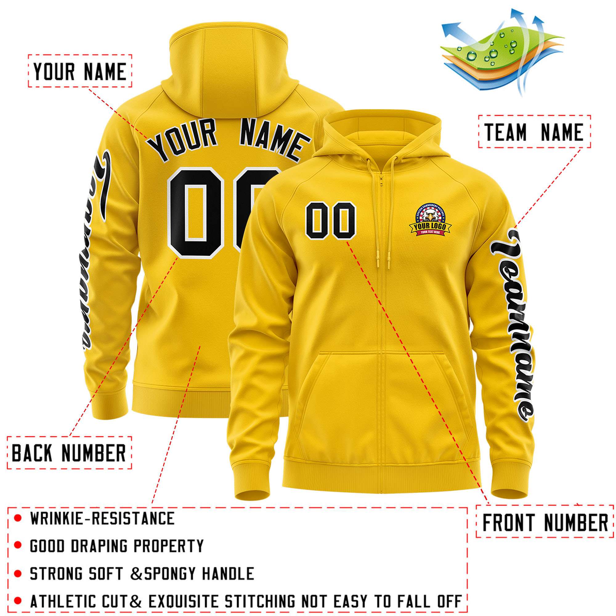 Custom Gold Black Varsity Full-Zip Letterman Classic Jacket Hoodie| KXKSHOP