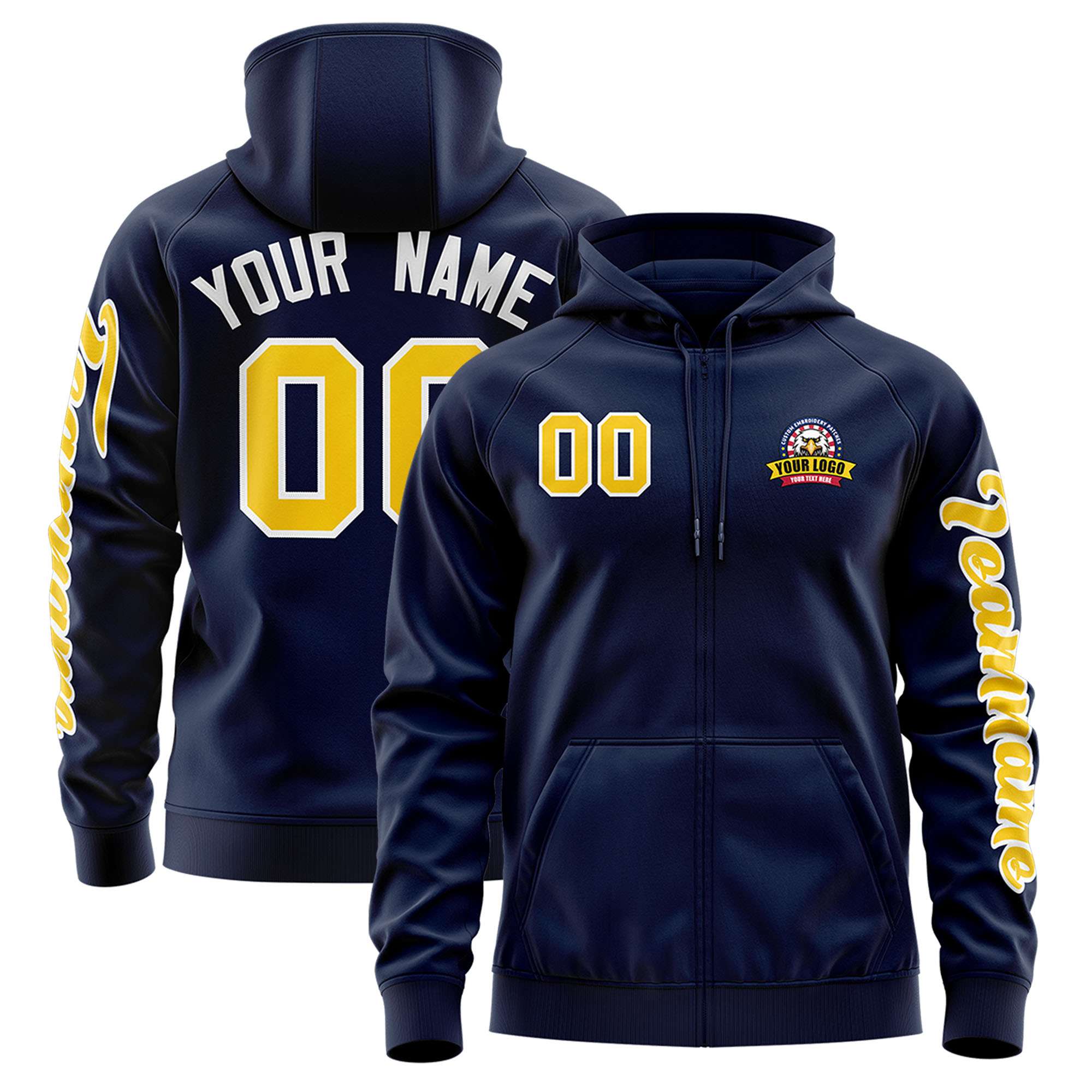 Custom Navy Gold Varsity Full-Zip Letterman Classic Jacket Hoodie| KXKSHOP