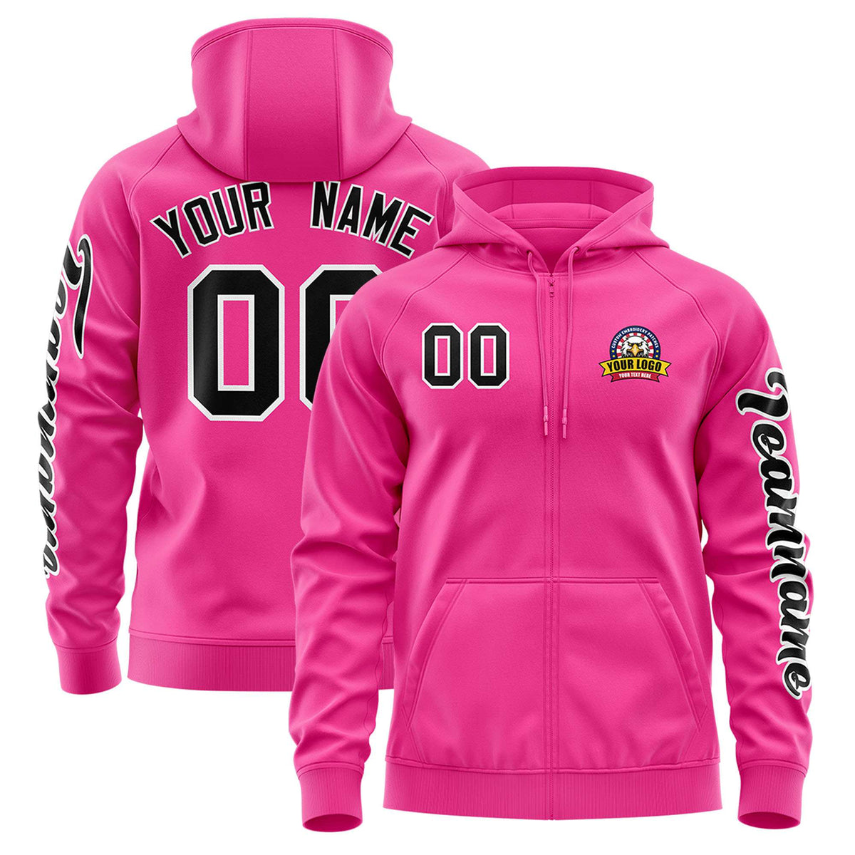 Custom Pink Black Varsity Full-Zip Letterman Classic Jacket Hoodie| KXKSHOP