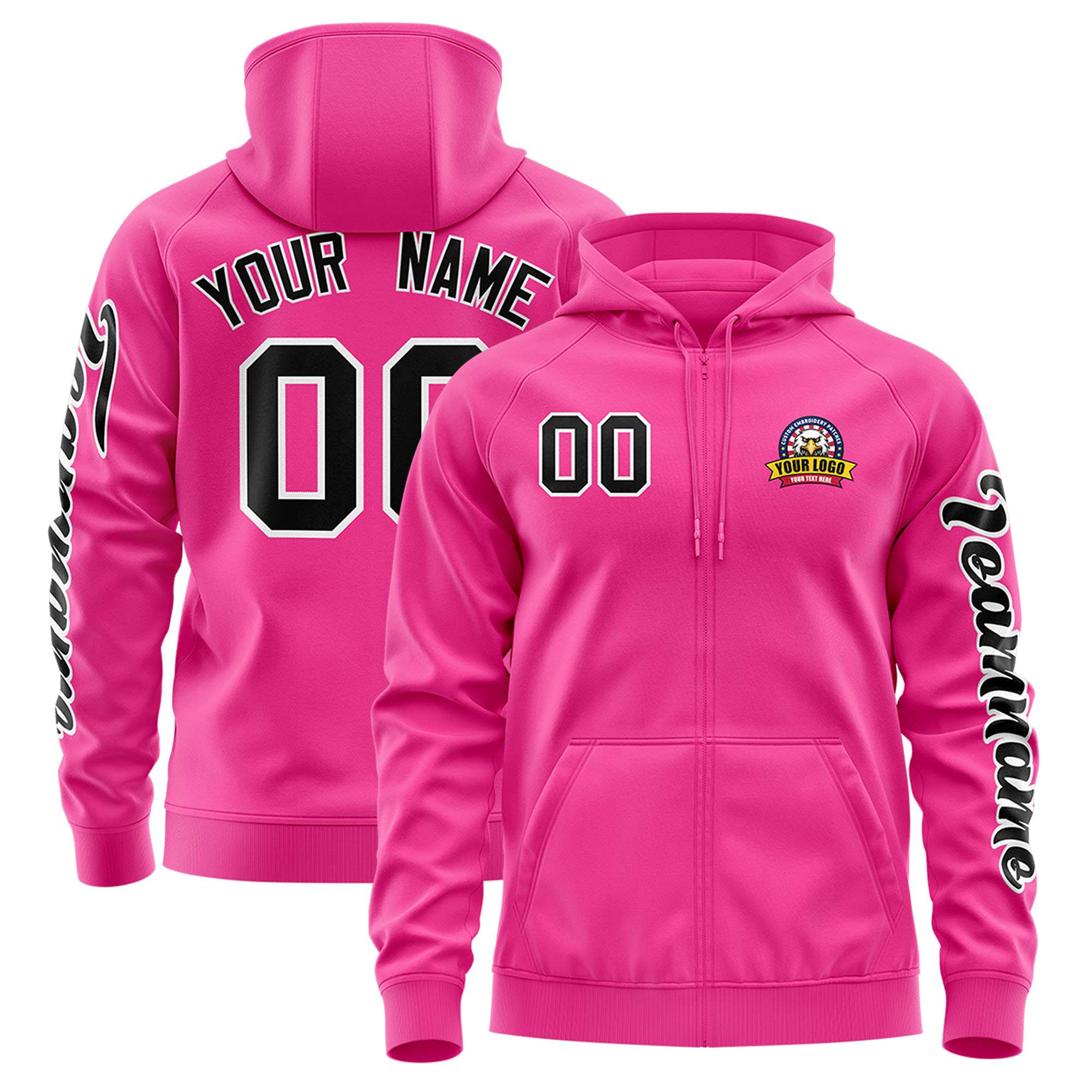 Custom Pink Black Varsity Full-Zip Letterman Classic Jacket Hoodie| KXKSHOP