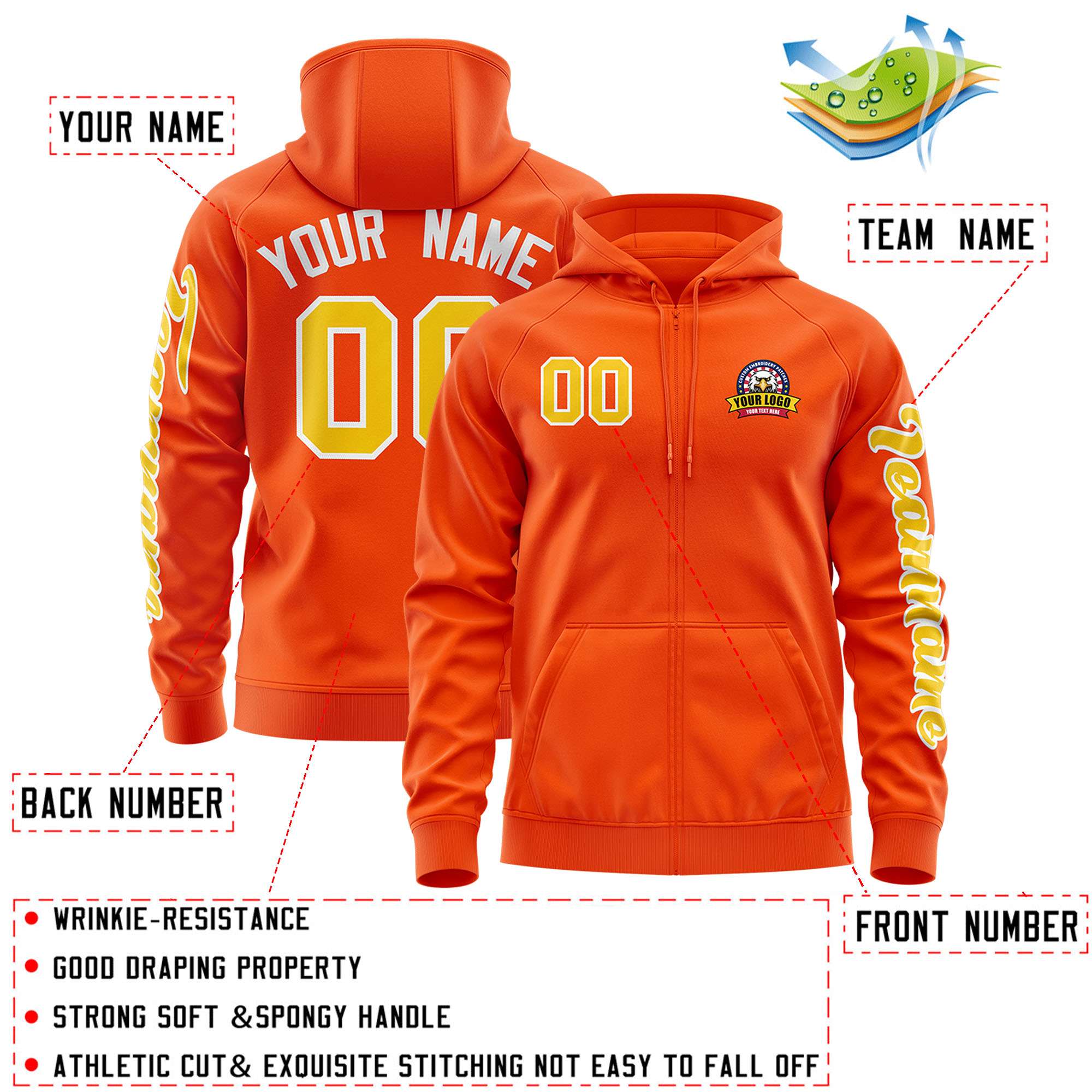 Custom Orange Gold Varsity Full-Zip Letterman Classic Jacket Hoodie| KXKSHOP