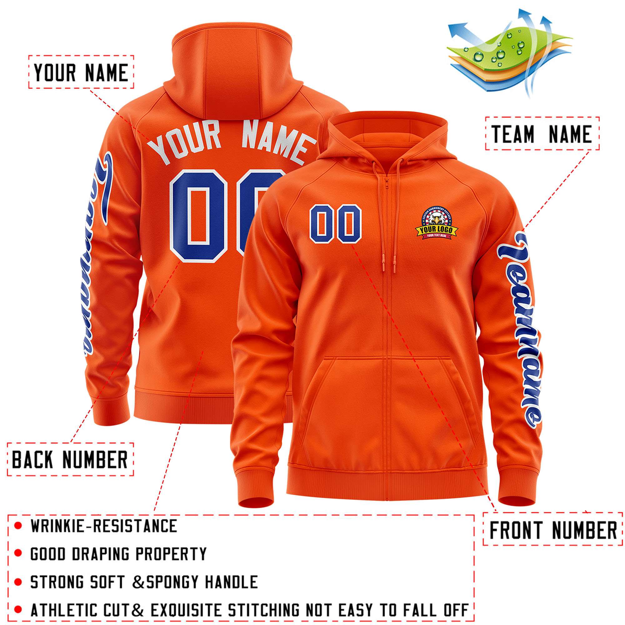 Custom Orange Royal Varsity Full-Zip Letterman Classic Jacket Hoodie| KXKSHOP