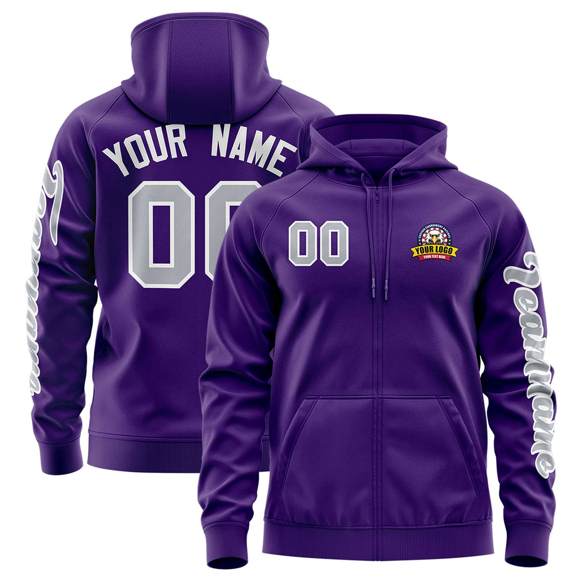Custom Purple Gray Varsity Full-Zip Letterman Classic Jacket Hoodie| KXKSHOP
