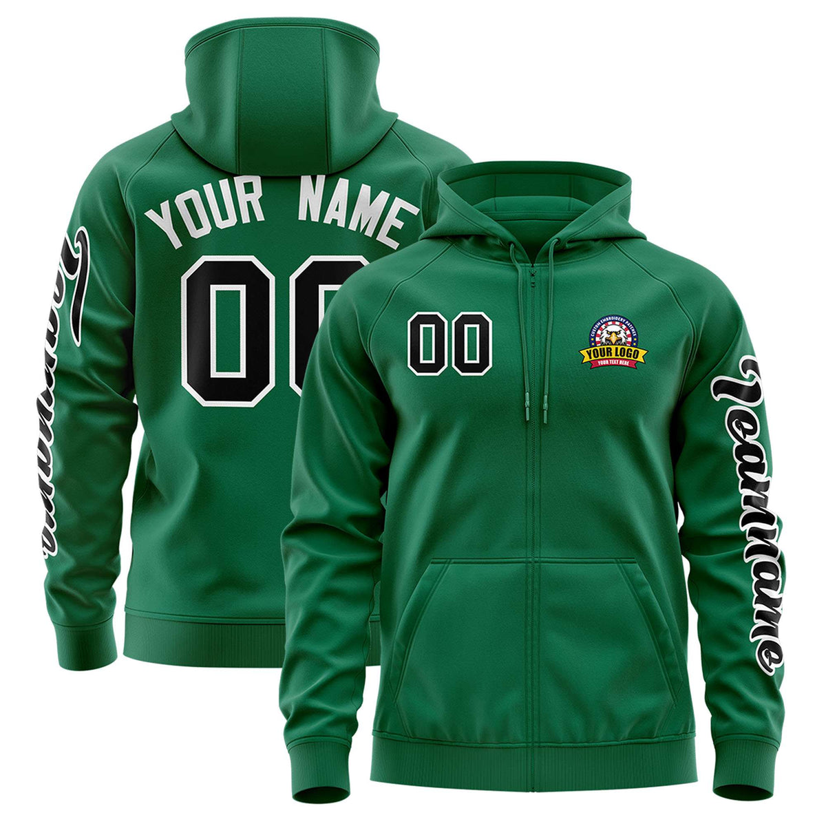 Custom Kelly Green Black Varsity Full-Zip Letterman Classic Jacket Hoodie| KXKSHOP
