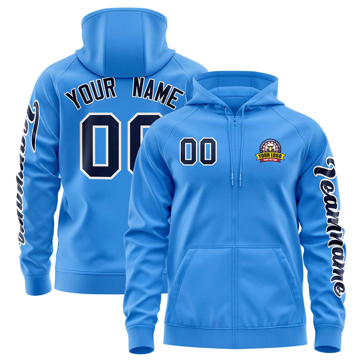 Custom Powder Blue Navy Varsity Full-Zip Letterman Classic Jacket Hoodie| KXKSHOP