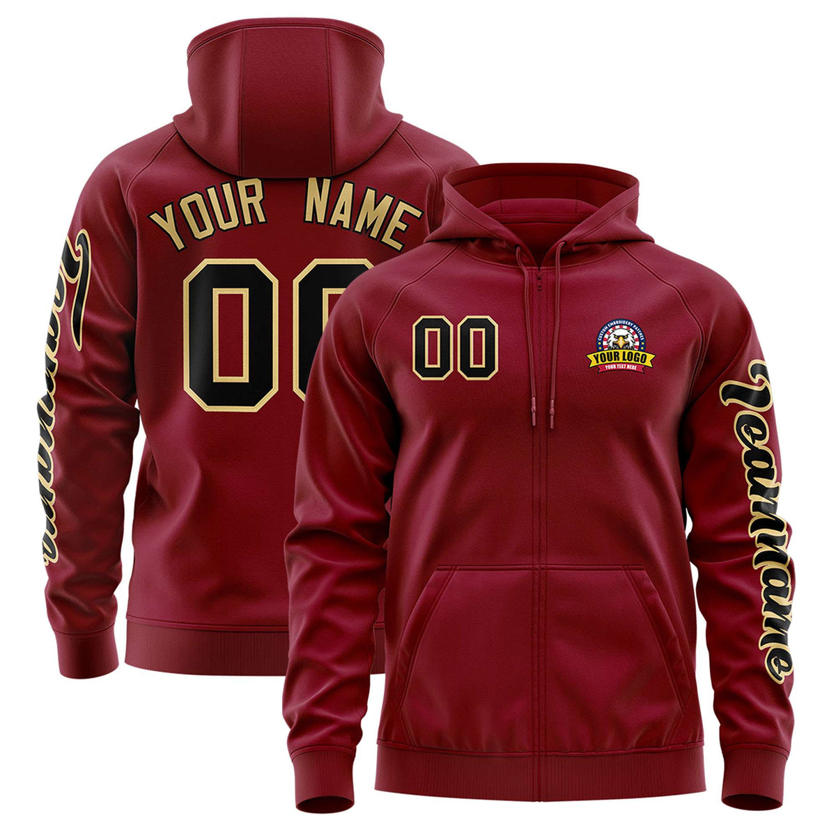 Custom Crimson Black Varsity Full-Zip Letterman Classic Jacket Hoodie| KXKSHOP