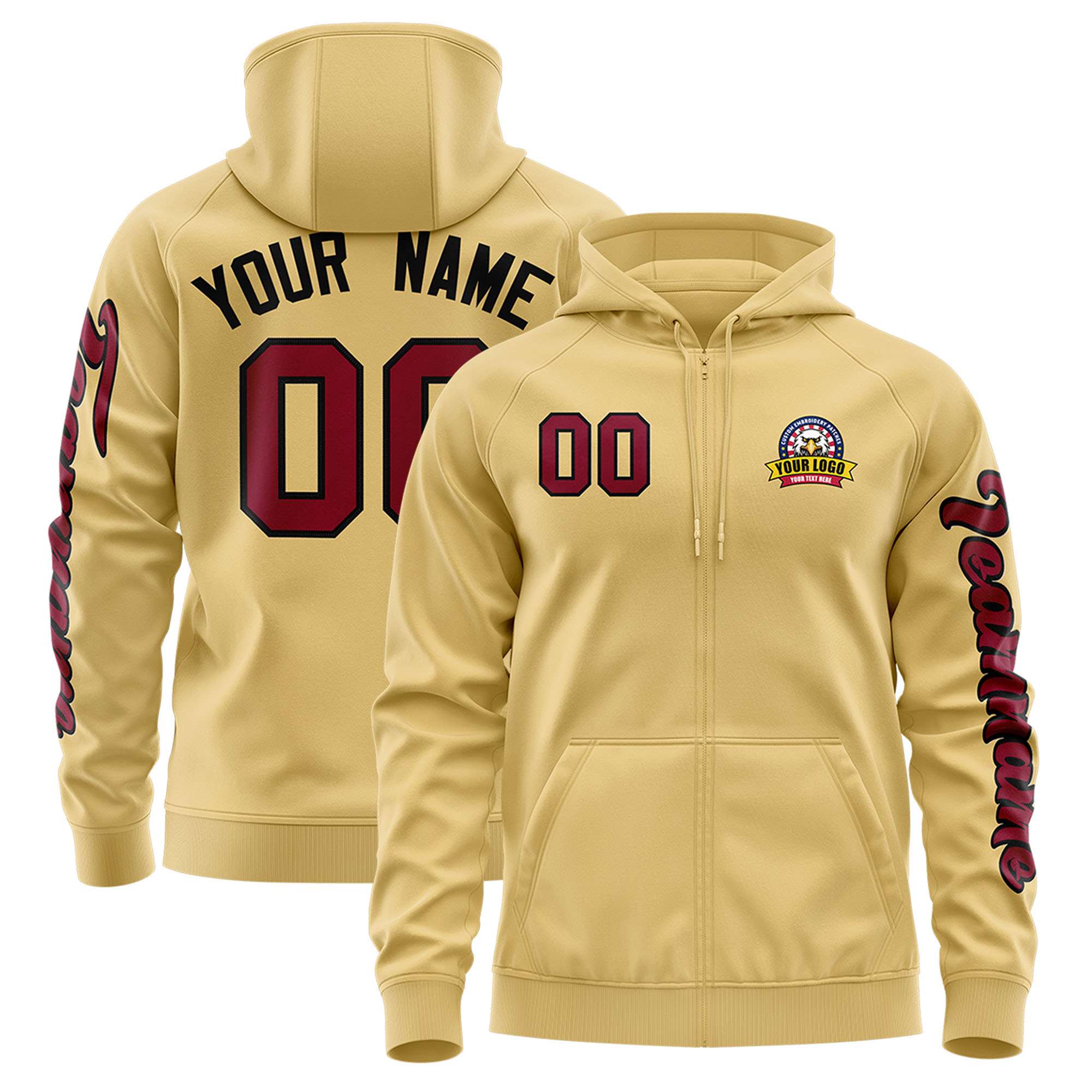 Custom Khaki Crimson Varsity Full-Zip Letterman Classic Jacket Hoodie| KXKSHOP