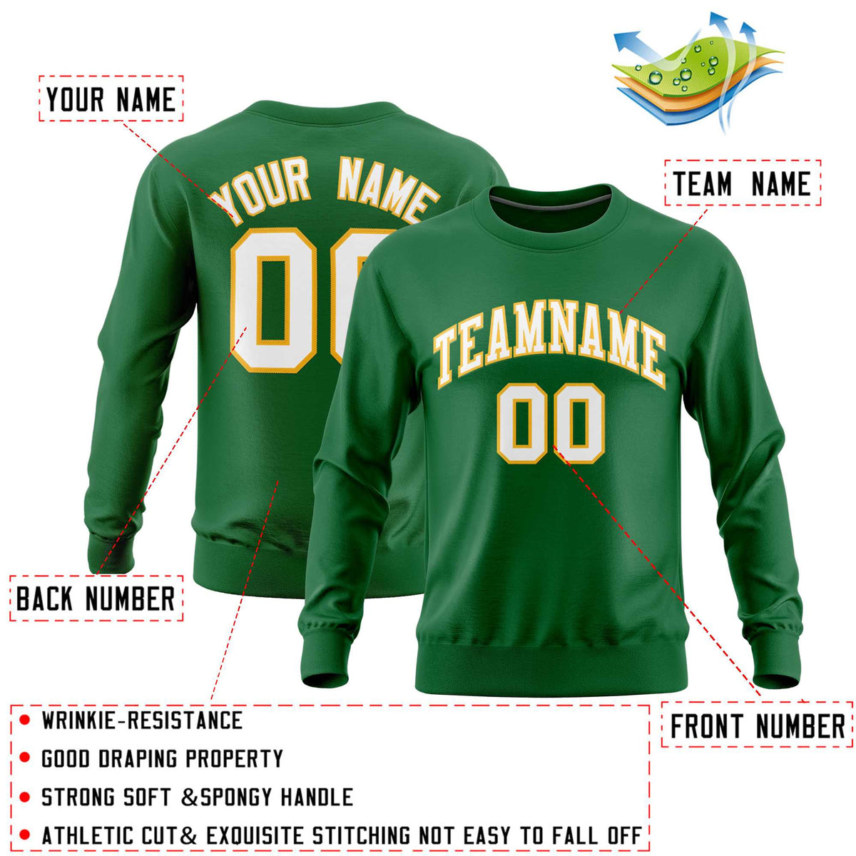 Custom Kelly Green Classic Style Personalized Uniform Pullover Hoodie| KXKSHOP