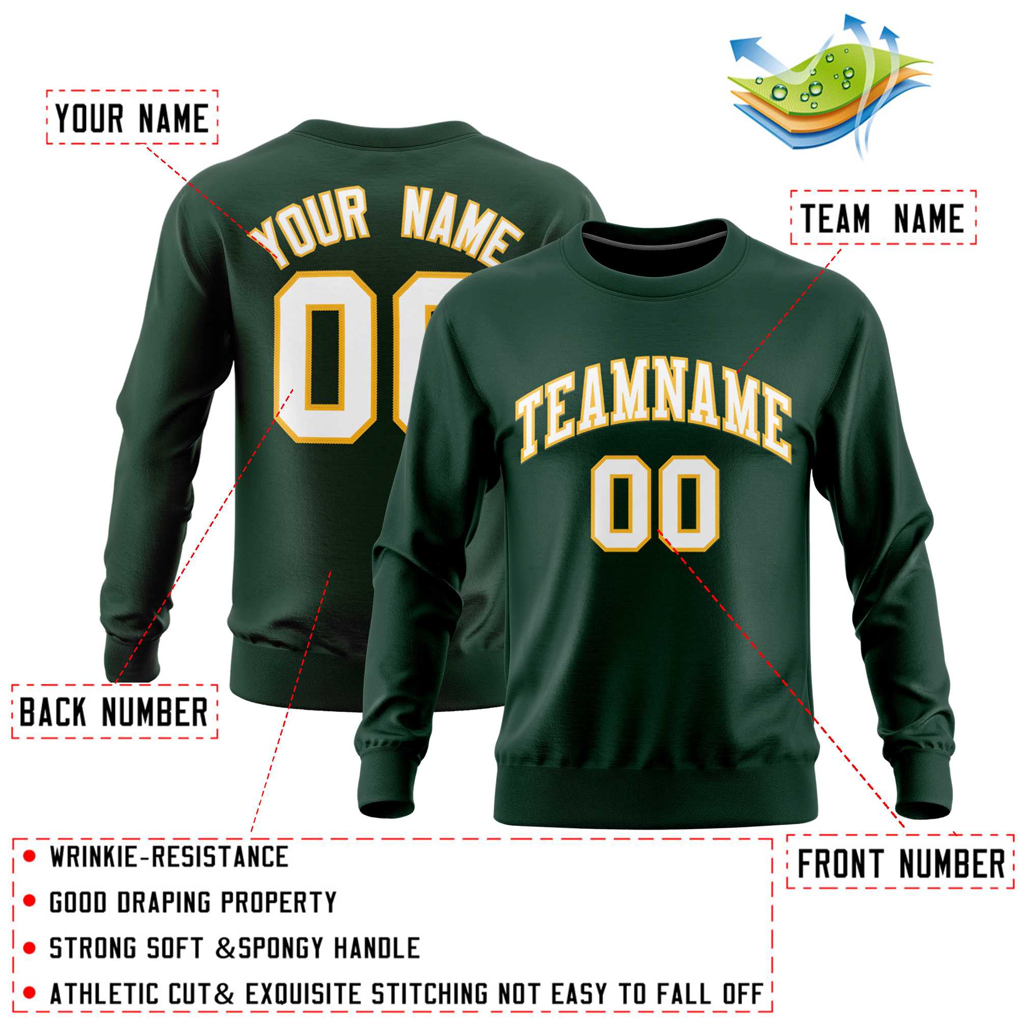 Custom Green Classic Style Personalized Uniform Pullover Hoodie| KXKSHOP