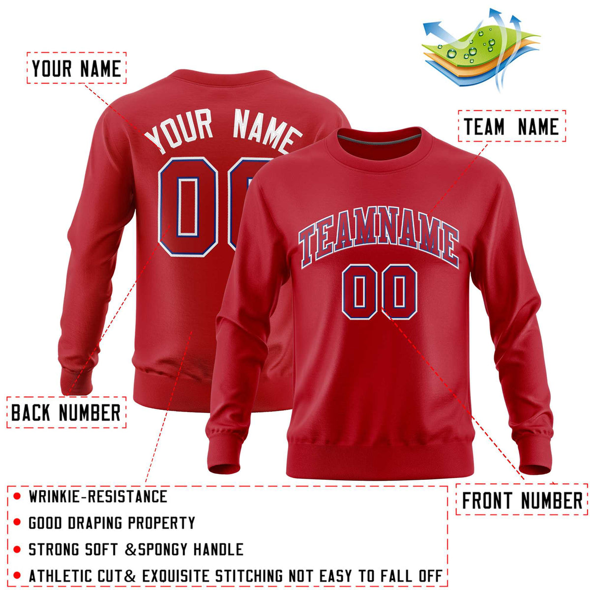 Custom Red Classic Style Personalized Uniform Pullover Hoodie| KXKSHOP