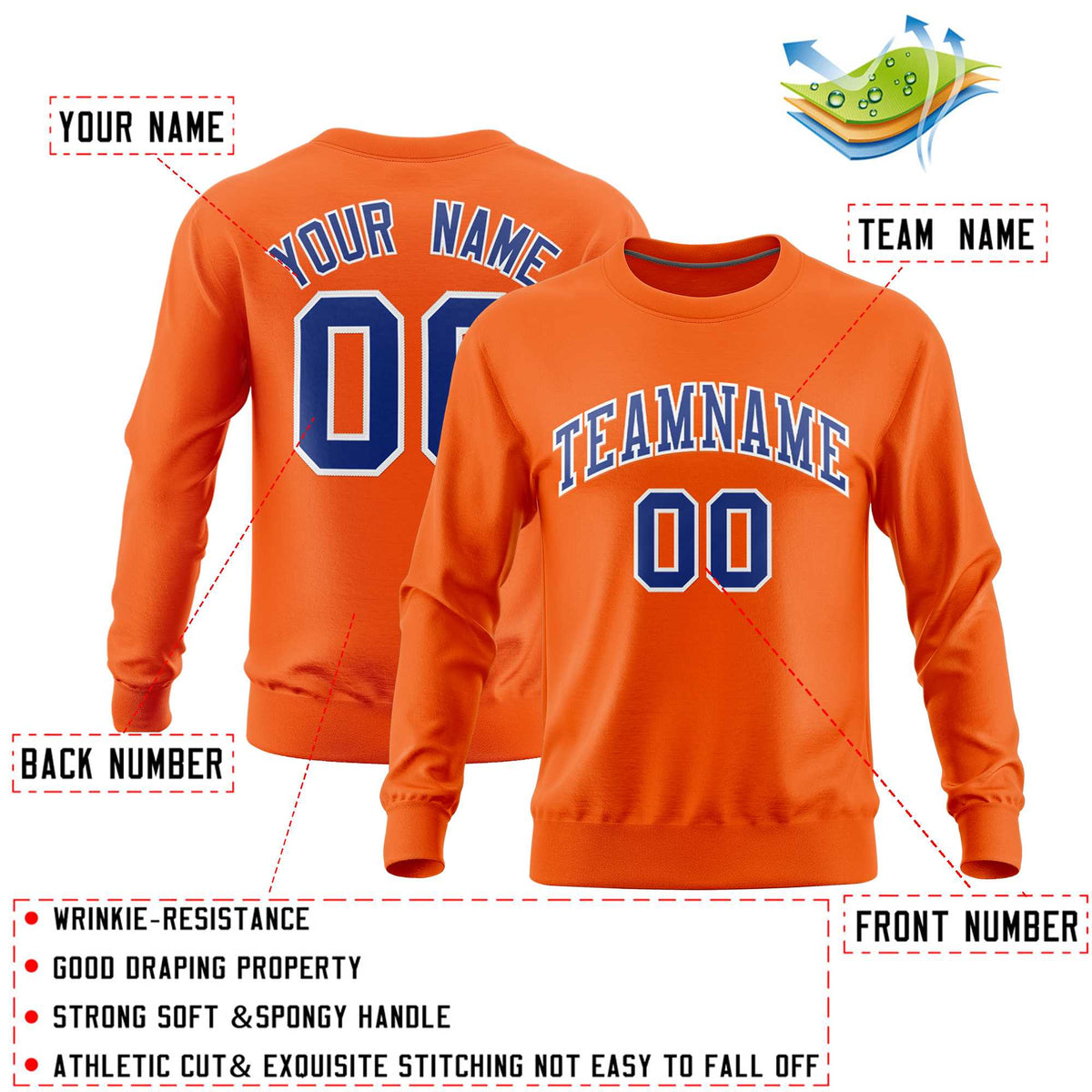 Custom Orange Classic Style Personalized Uniform Pullover Hoodie| KXKSHOP