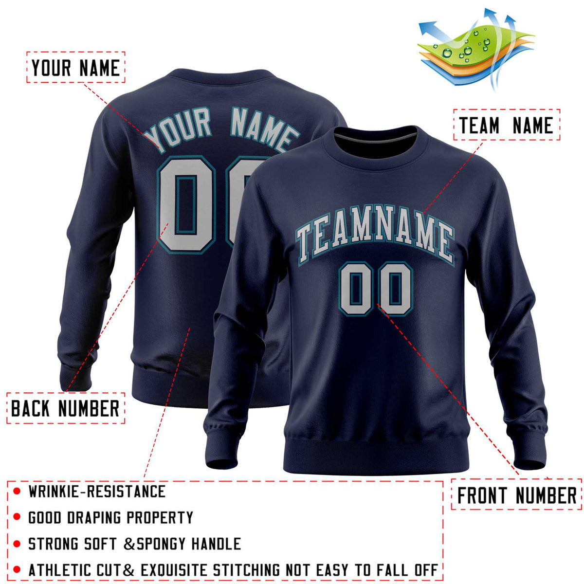 Custom Navy Classic Style Personalized Uniform Pullover Hoodie| KXKSHOP