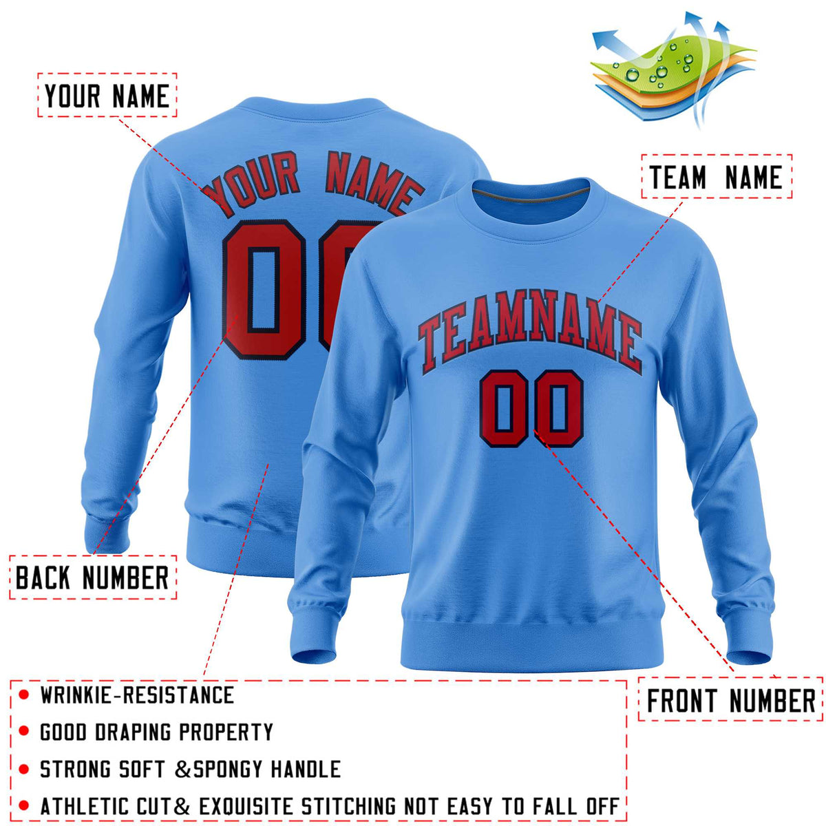 Custom Powder Blue Classic Style Personalized Uniform Pullover Hoodie| KXKSHOP