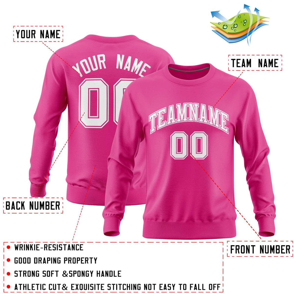 Custom Pink Classic Style Personalized Uniform Pullover Hoodie| KXKSHOP