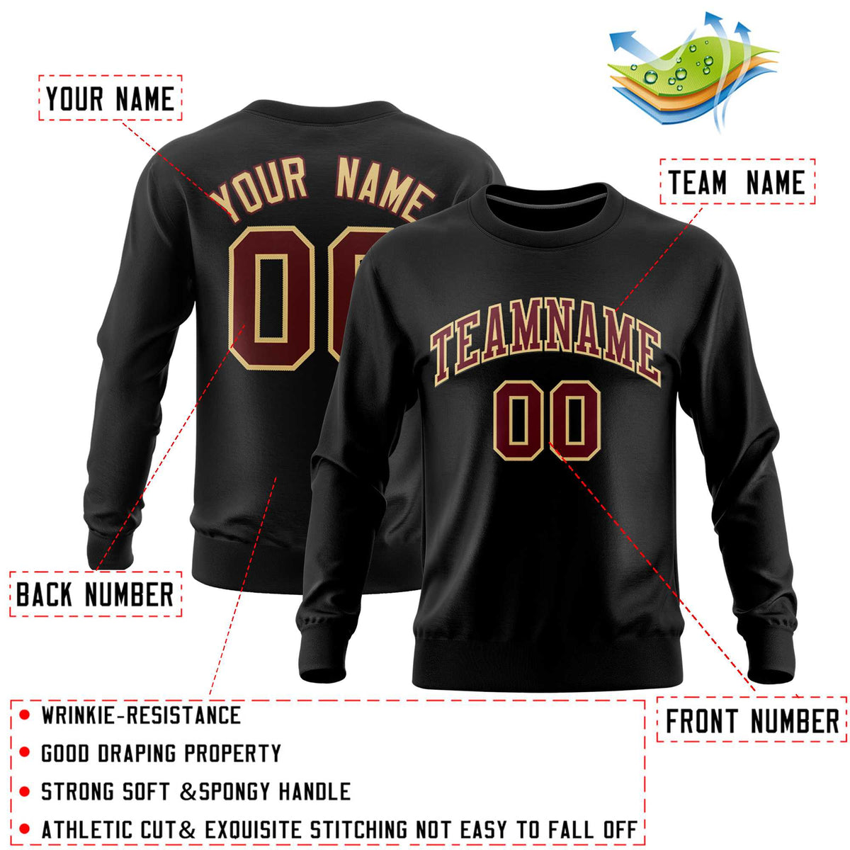 Custom Black Classic Style Personalized Uniform Pullover Hoodie| KXKSHOP