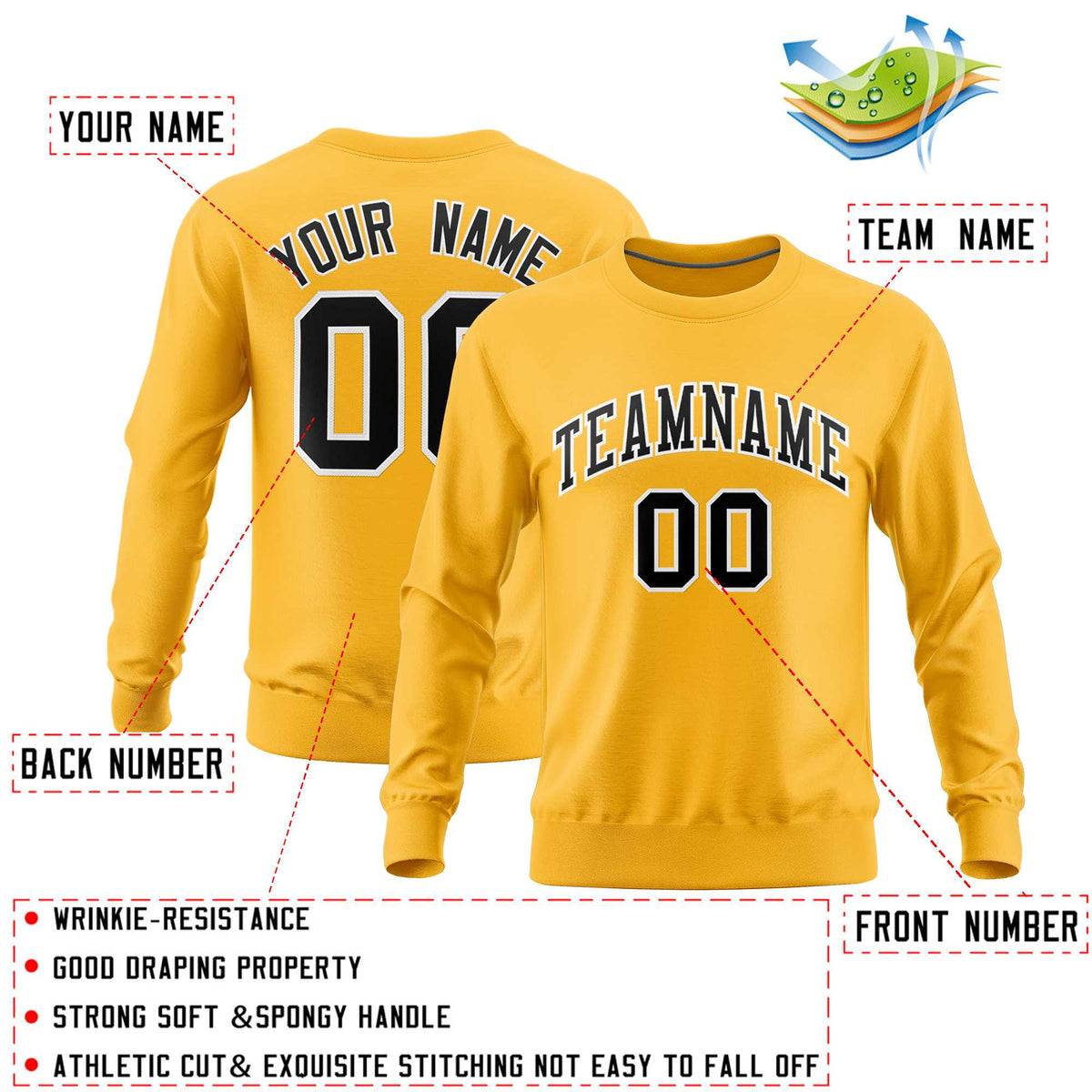Custom Gold Classic Style Personalized Uniform Pullover Hoodie| KXKSHOP