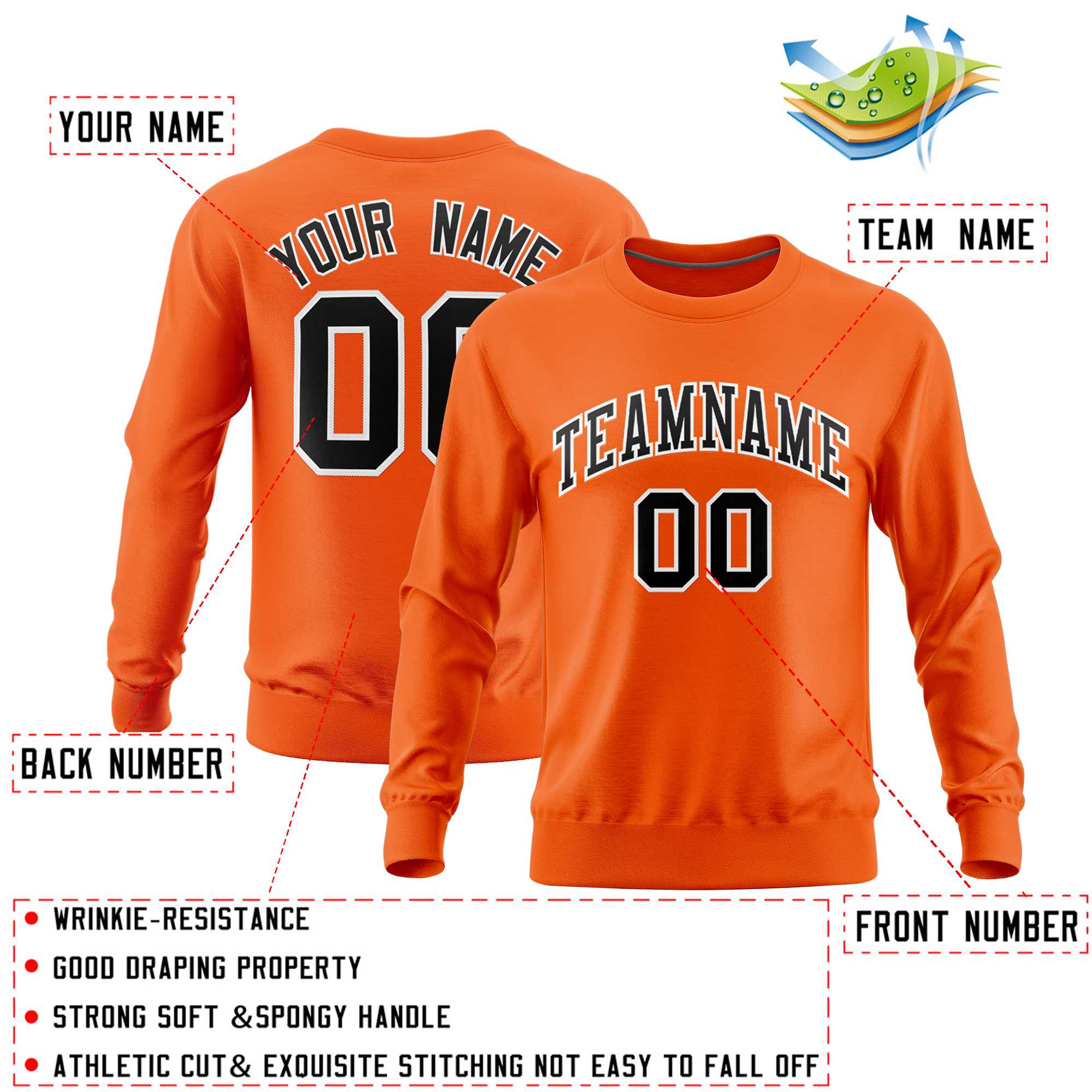 Custom Orange Classic Style Personalized Uniform Pullover Hoodie| KXKSHOP